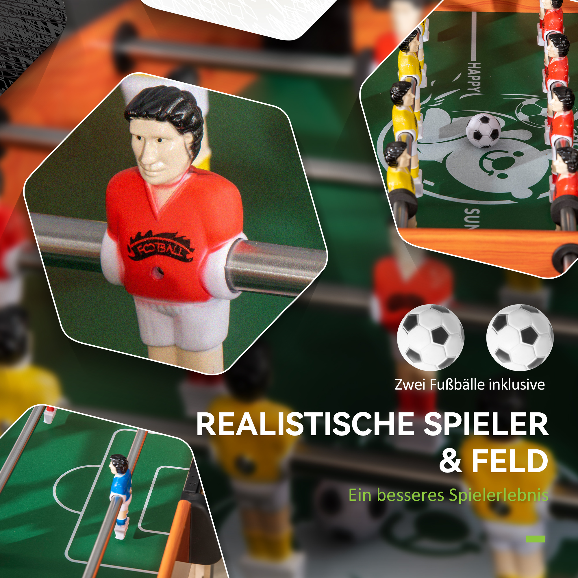 Tischkicker, Tischfußball-Set, 2 Bälle, rutschfeste Griffe, für Kinder und Erwachsene, Punkteanzeige, MDF, Metall, Bunt
