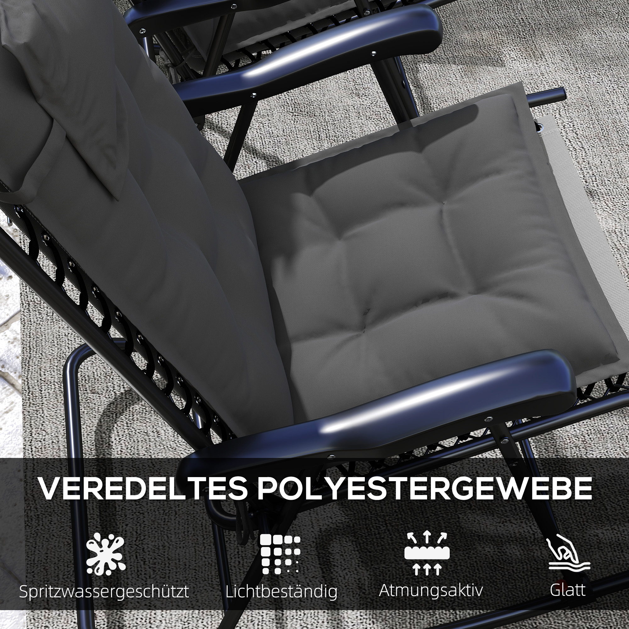 2er Set Auflage für Sonnenliege Wasserabweisend Liegenauflage für Gartenliege Polsterauflage 50x116x5 cm, Dunkelgrau