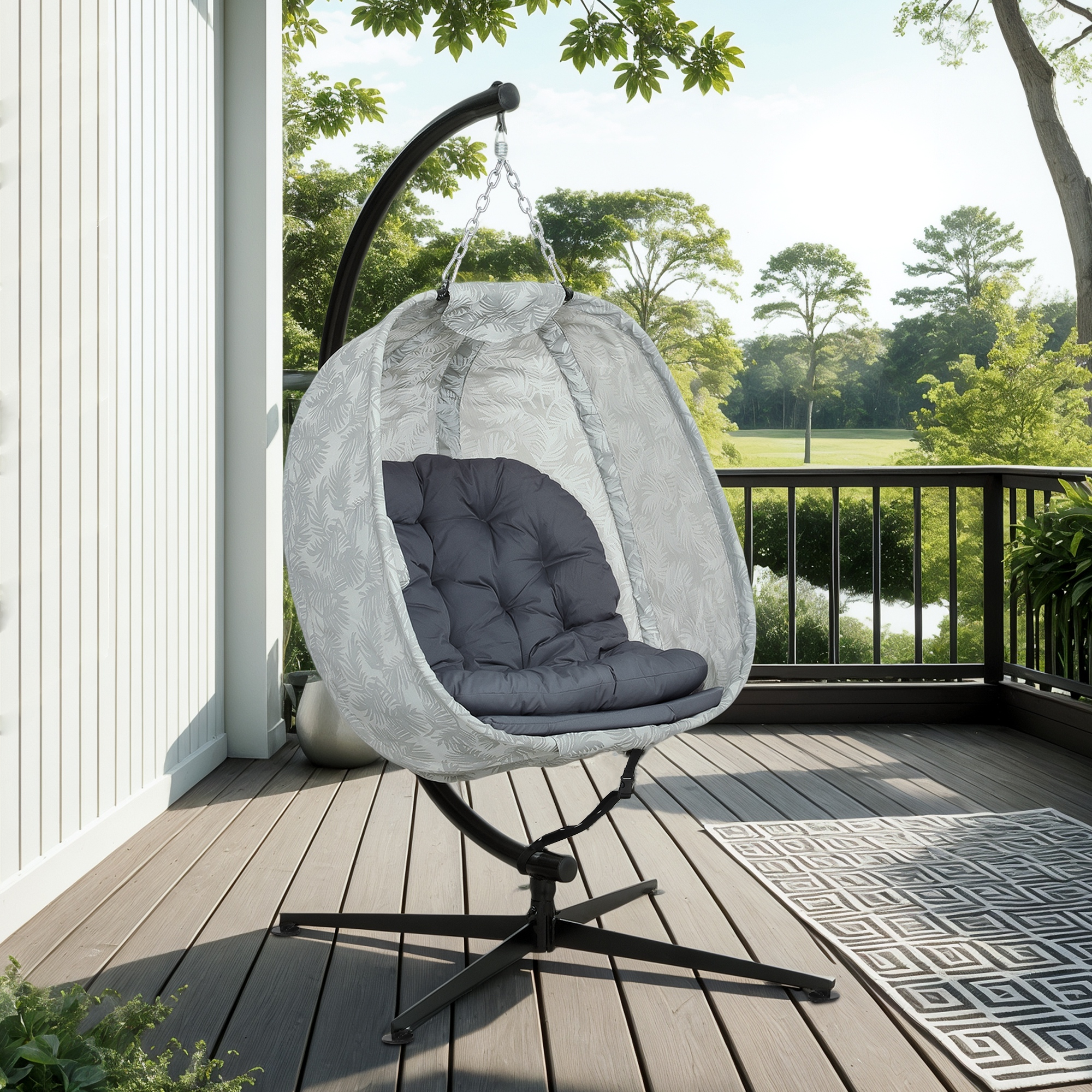 Eiförmiger Hängesessel für den Außenbereich, Hängeschaukel mit Gestell, Sitzpolstern Indoor Outdoor