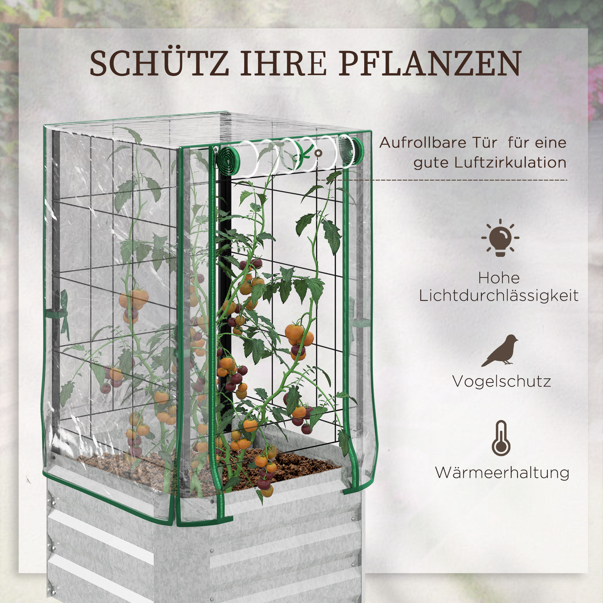 Hochbeet, Gewächshaus, 3-tlg,-Set, mit Rankgitter, Kunststoffabdeckung, 53 x 53 x 90 cm