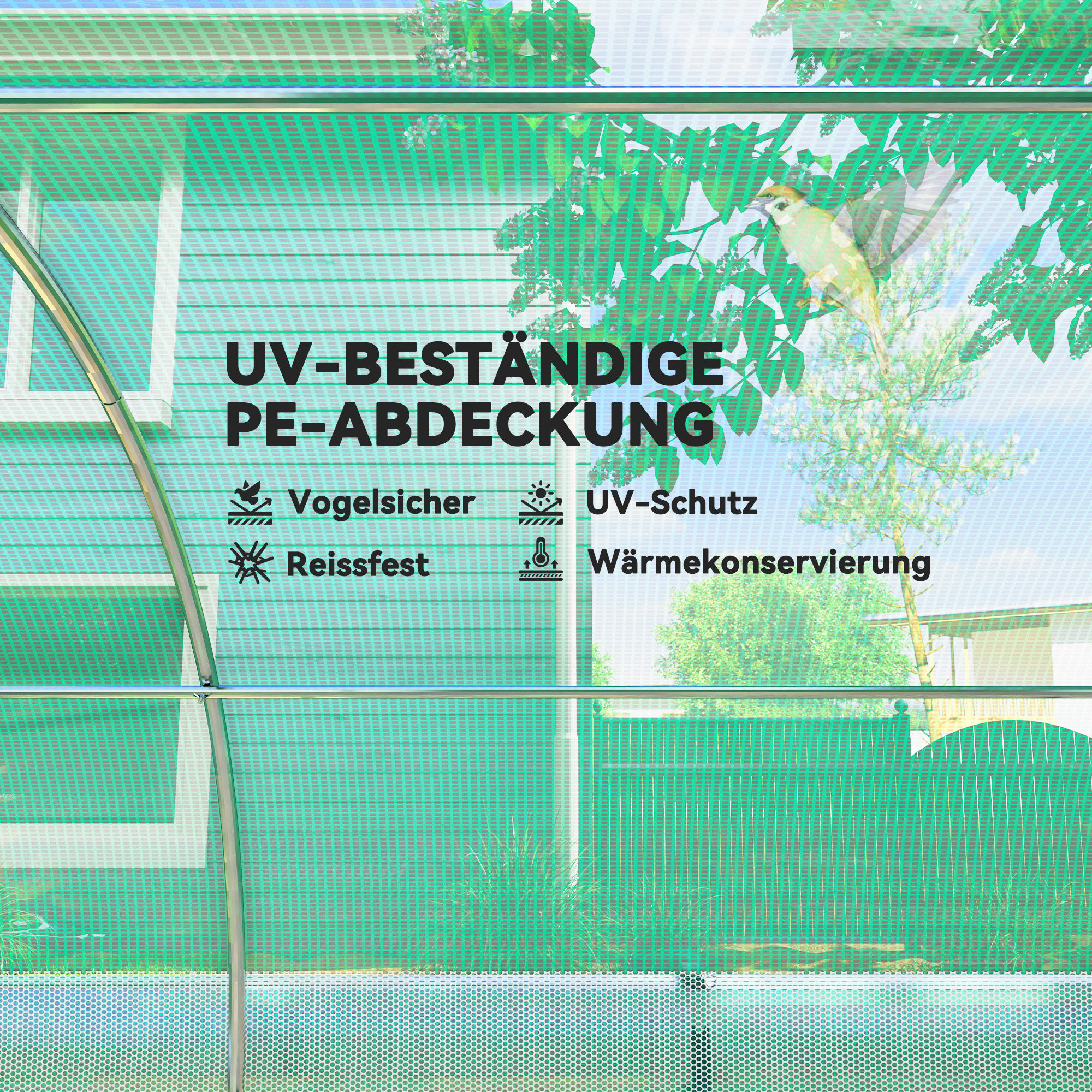 3 x 2 x 2 m Polytunnel-Gewächshaus mit Sonnenschutznetz, rollbaren Seitenwänden, Kunststoff-Abdeckung, Stahlrahmen, Grün