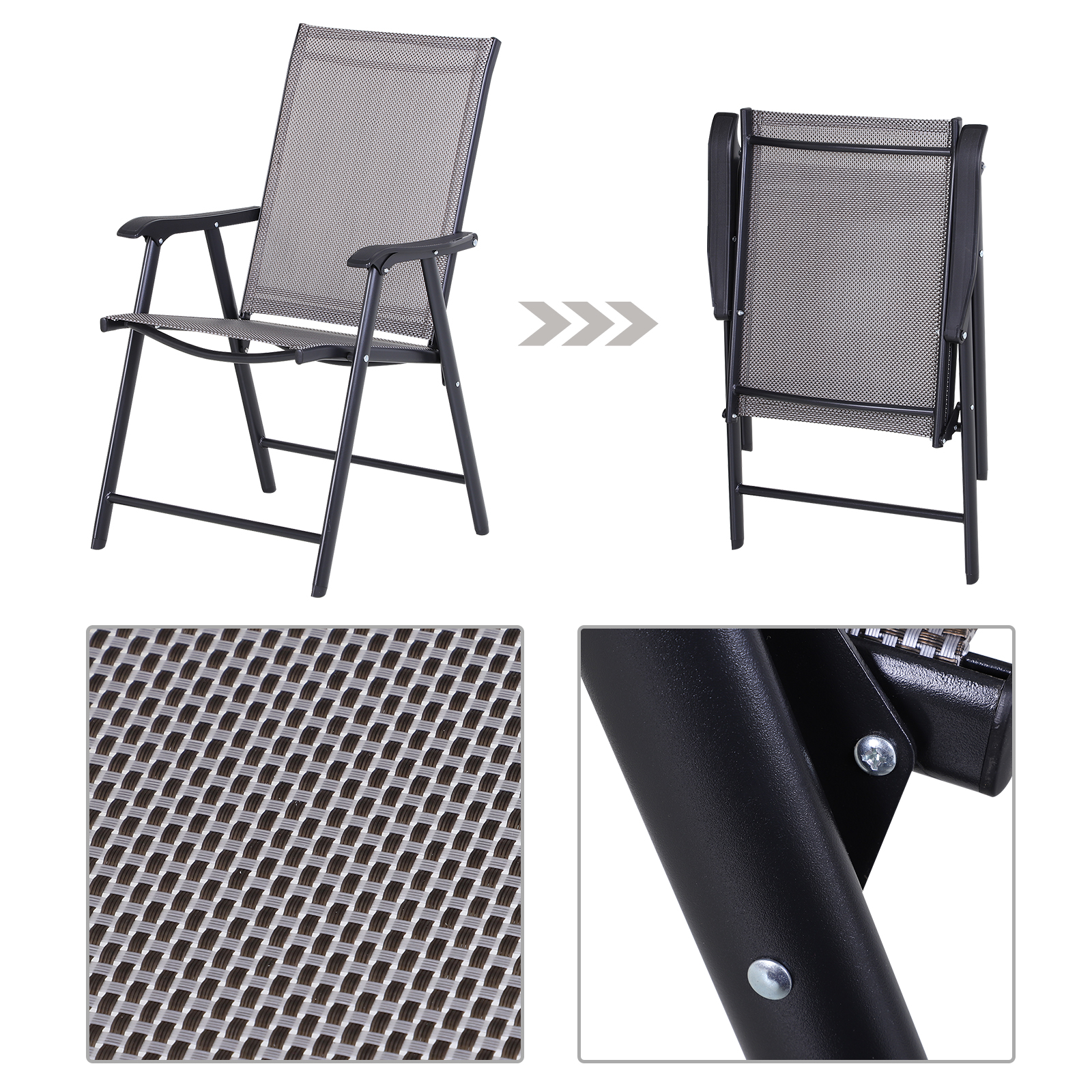Klappstuhl mit Armlehne 2er Set Campingstuhl Angelstuhl Metall Grau 58 x 64 x 94 cm