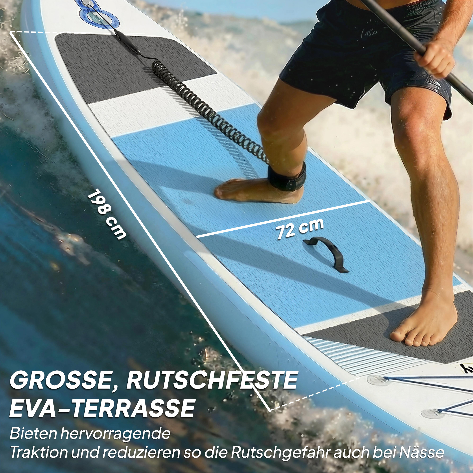 Stand Up Paddling Board Set Aufblasbar 320cm SUP Board mit Verstellbares Paddel Rutschfest EVA-Deck Fußschlaufe Pumpe