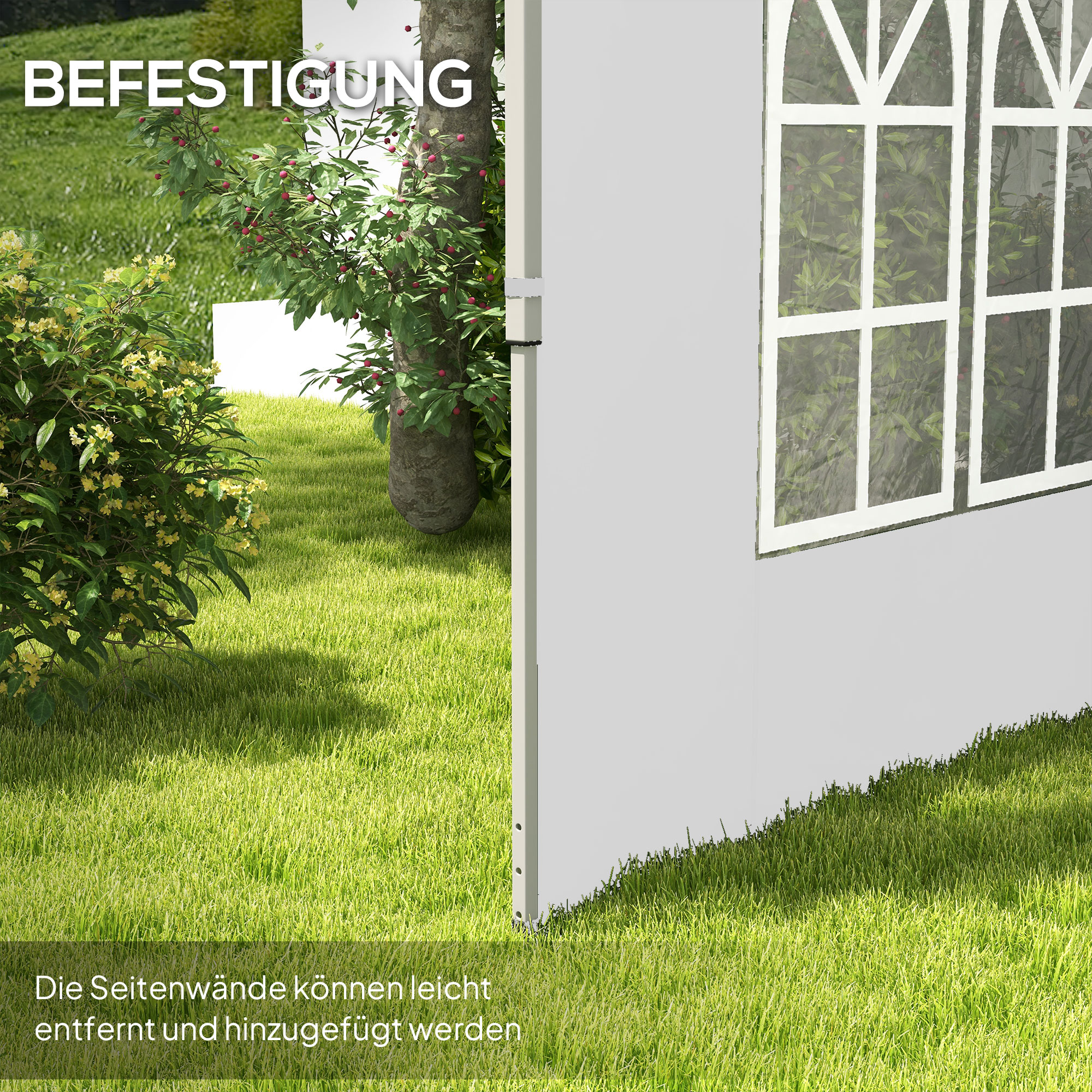 2er-Set Seitenteile für Pavillon 3x3/3x4 m, Seitenwand mit Fenster, wasserdicht Weiß