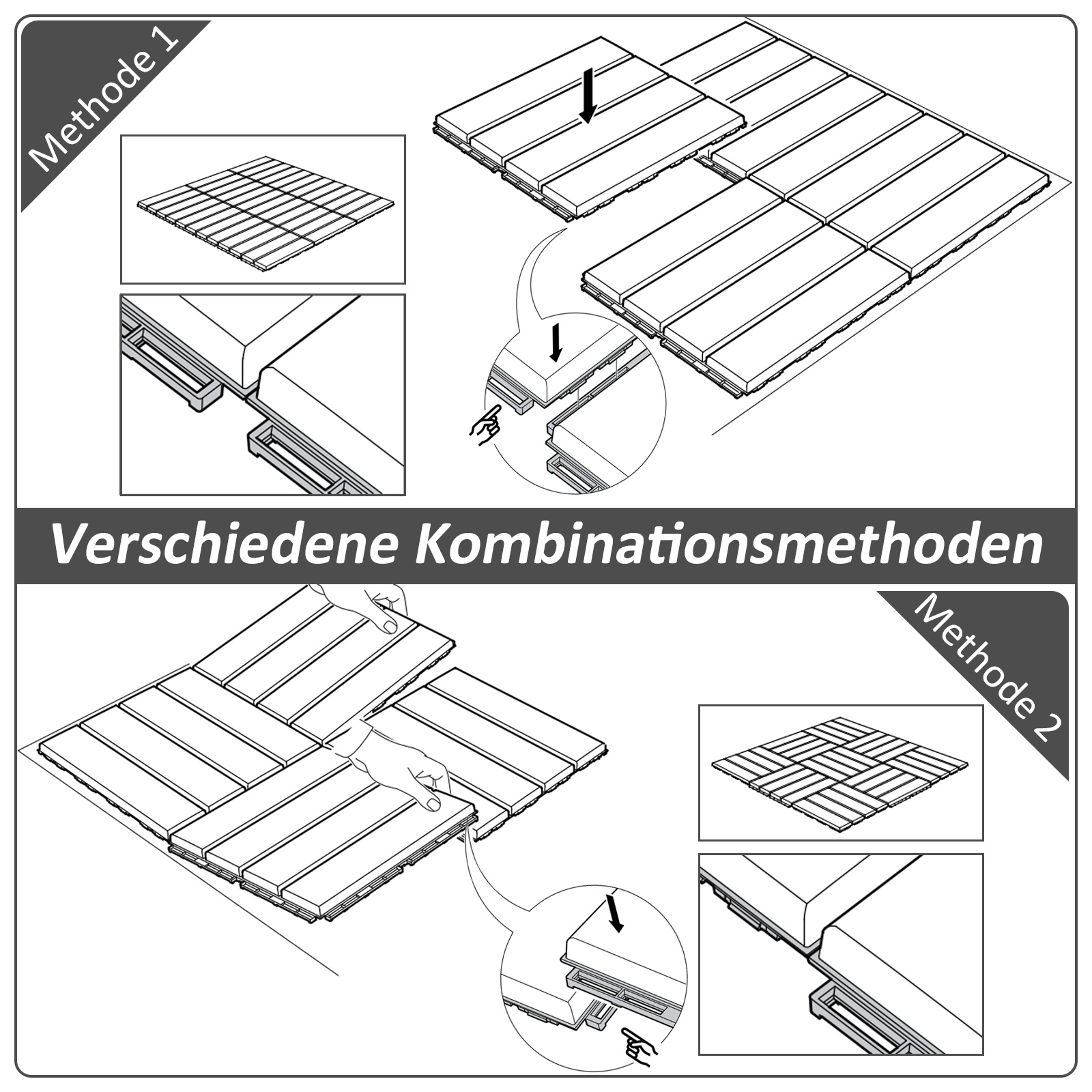 Terrassenfliesen 30 x 30 cm 9 Stück 0,81? Klickfliesen Balkonfliesen mit Klicksystem Drainagefunktion Bodenbelag Fliese für Terrasse Balkon Schwarz