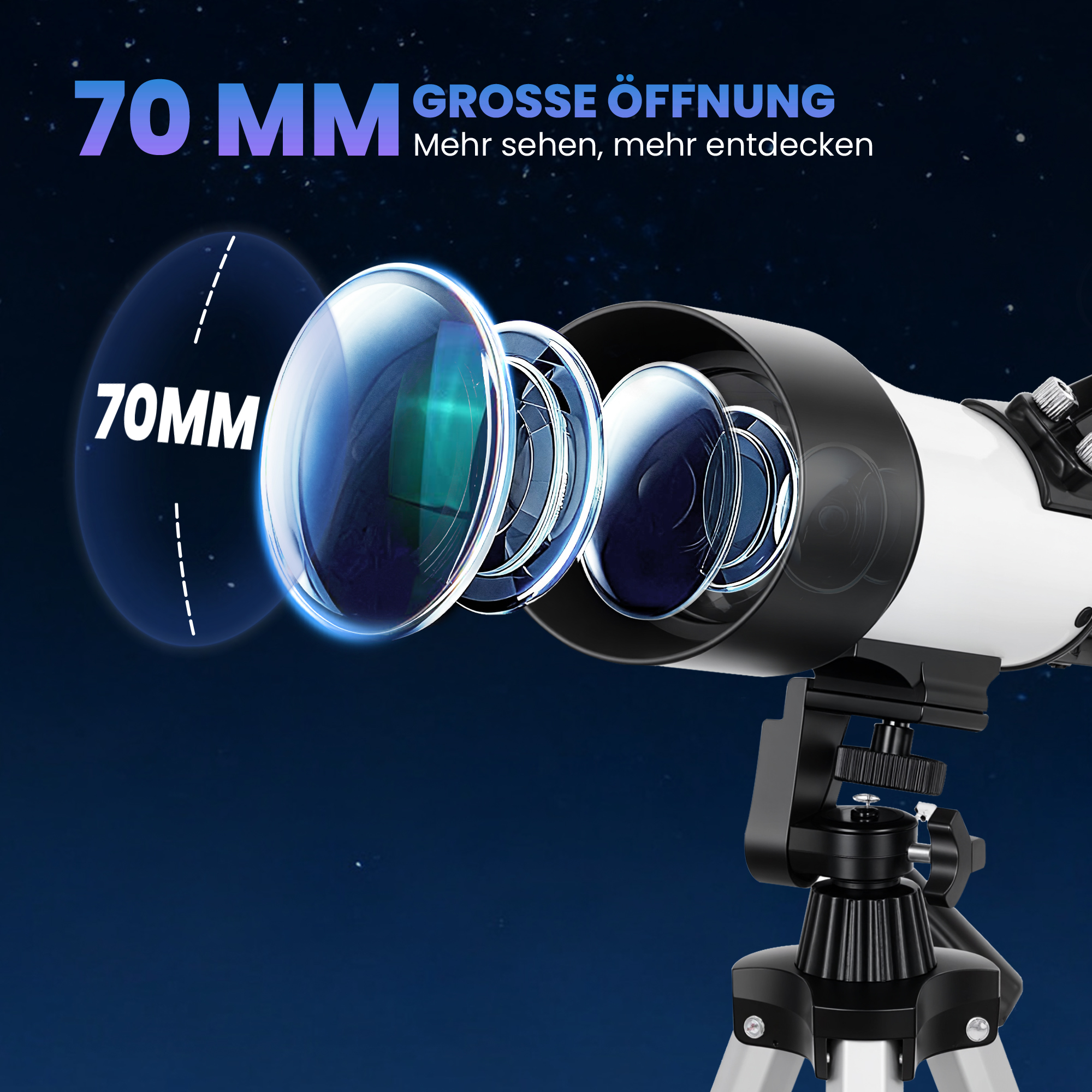 Teleskop für Astronomie Anfänger Erwachsene 70mm Aperture 400mm AZ Mount Astronomisches Refraktor mit Stativ