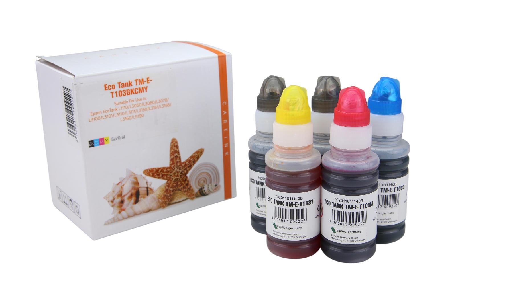 Multipack T103 alternativ Eco Tank Nachfüllflasche Epson / C13T00S14A44A / 2x BK CMY / 70ml Multipack T103 alternativ Eco Tank Nachfüllflasche Epson / C13T00S14A44A / 2x BK CMY / 70ml