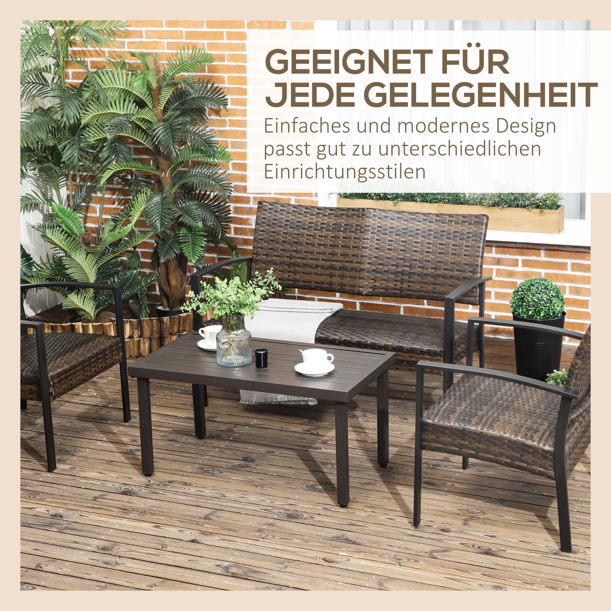 Gartentisch, Beistelltisch, Stahlrahmen, braun, 91 x 51 x 46 cm