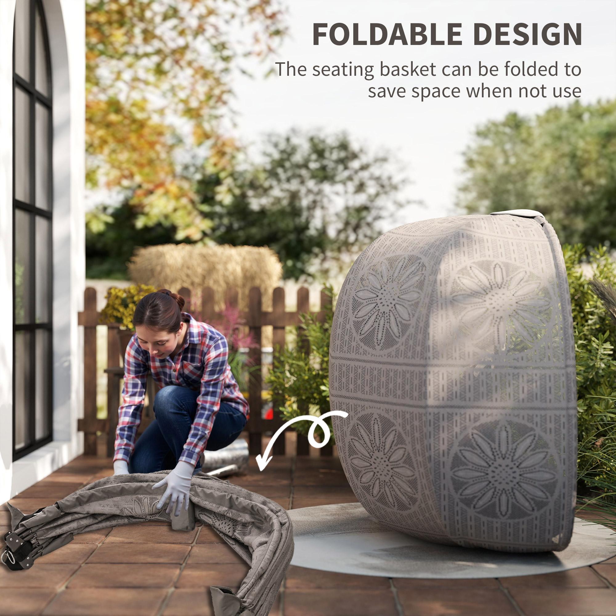 Hängesessel mit Gestell, Eiförmiger Hängeschaukel mit abnehmbarem waschbarem Kissen, Hängematte für 2 Personen, Schaukelsessel Indoor Outdoor, Sand+schwarz