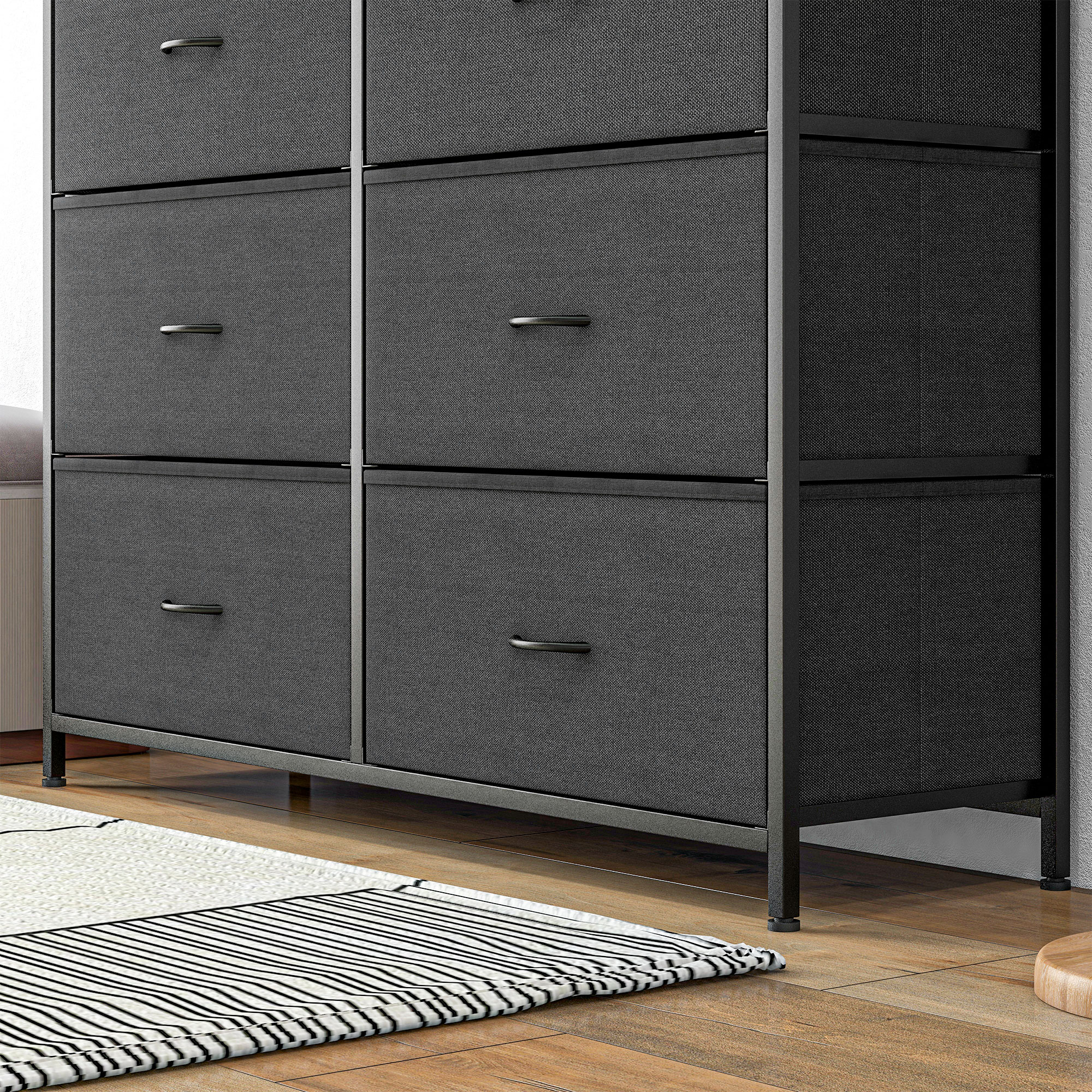 Kommode, Sideboard mit Stoffschubladen, 10 Fächer, Metallrahmen, 100x30x100cm, Schwarz