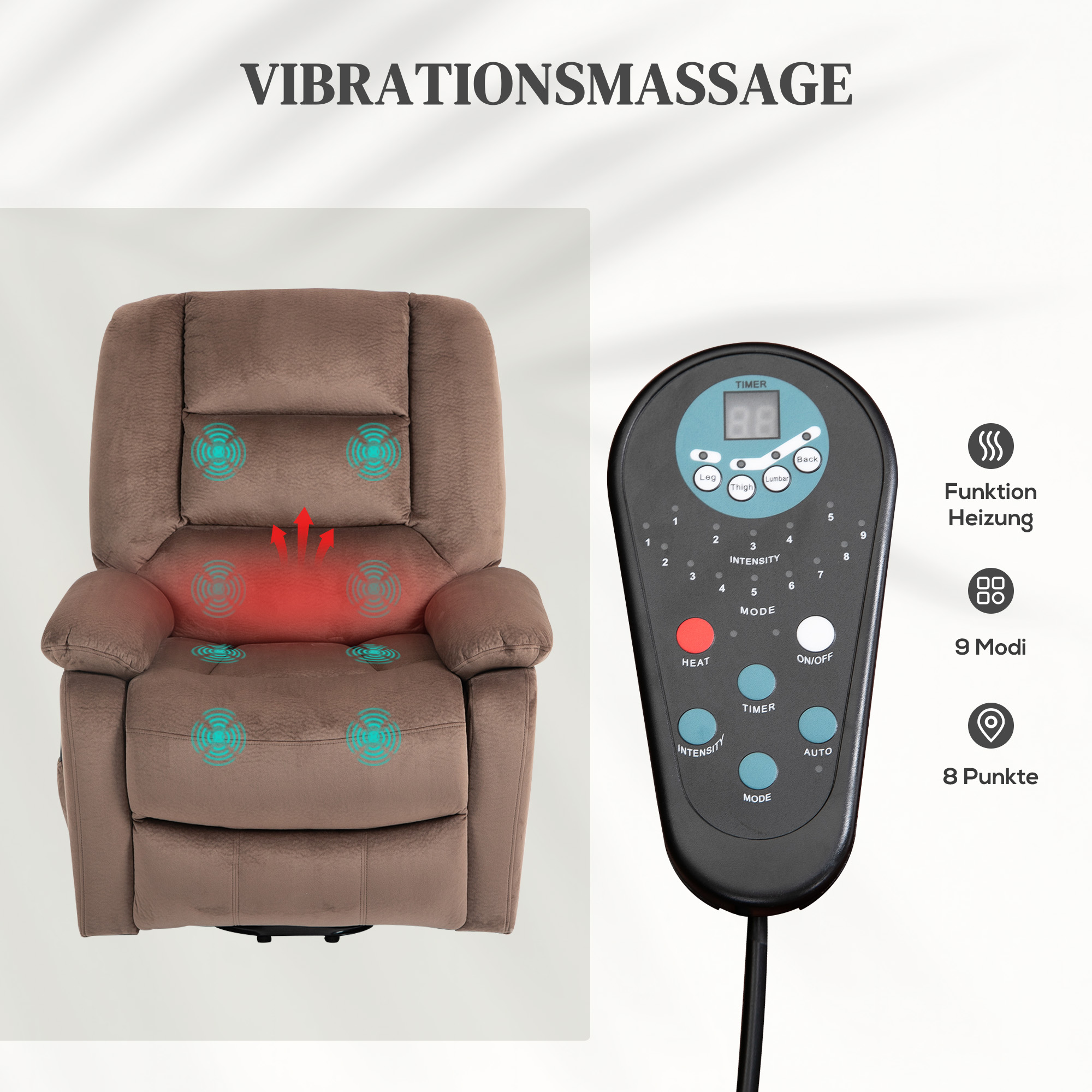 Aufstehsessel mit Massagefunktion, 90x93x110cm, Braun