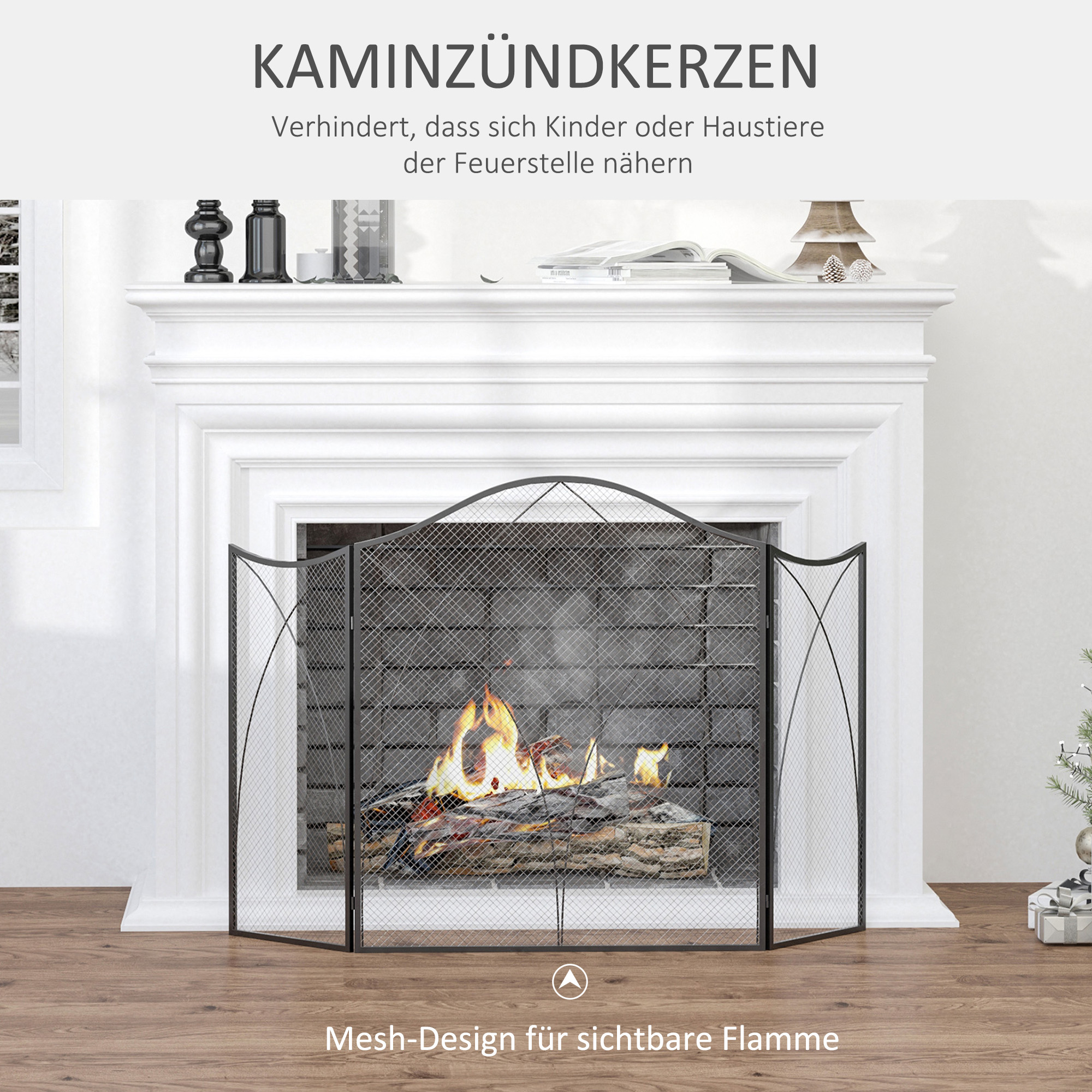 Funkenschutz für Kamine, dreifach faltbar, Metallstruktur, Beschichtung, 108x2x76 cm, Schwarz