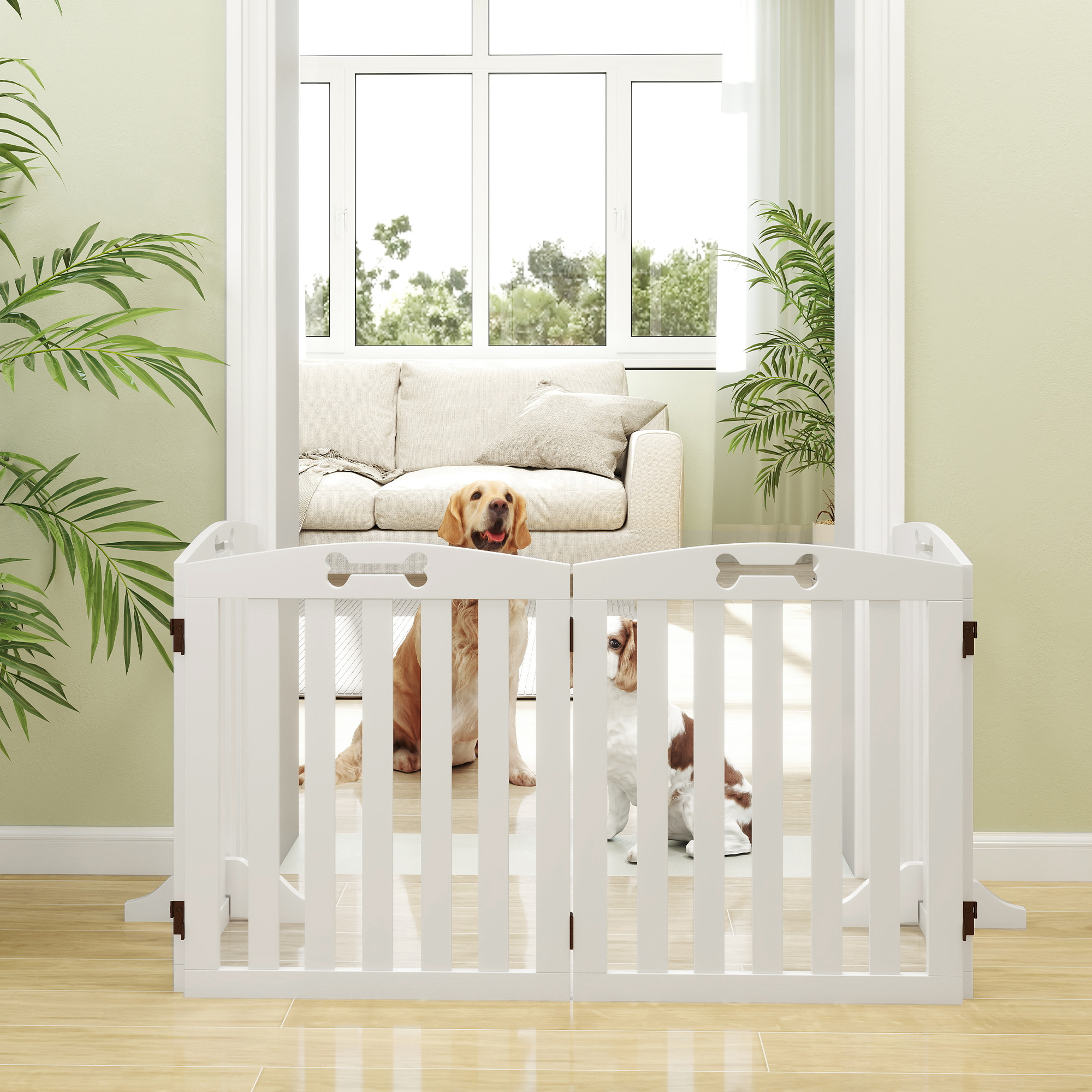 Freistehendes Hundegitter mit Stützfüßen, für Türrahmen, Flur, Treppe, 207,5x 30 x 61 cm, Weiß