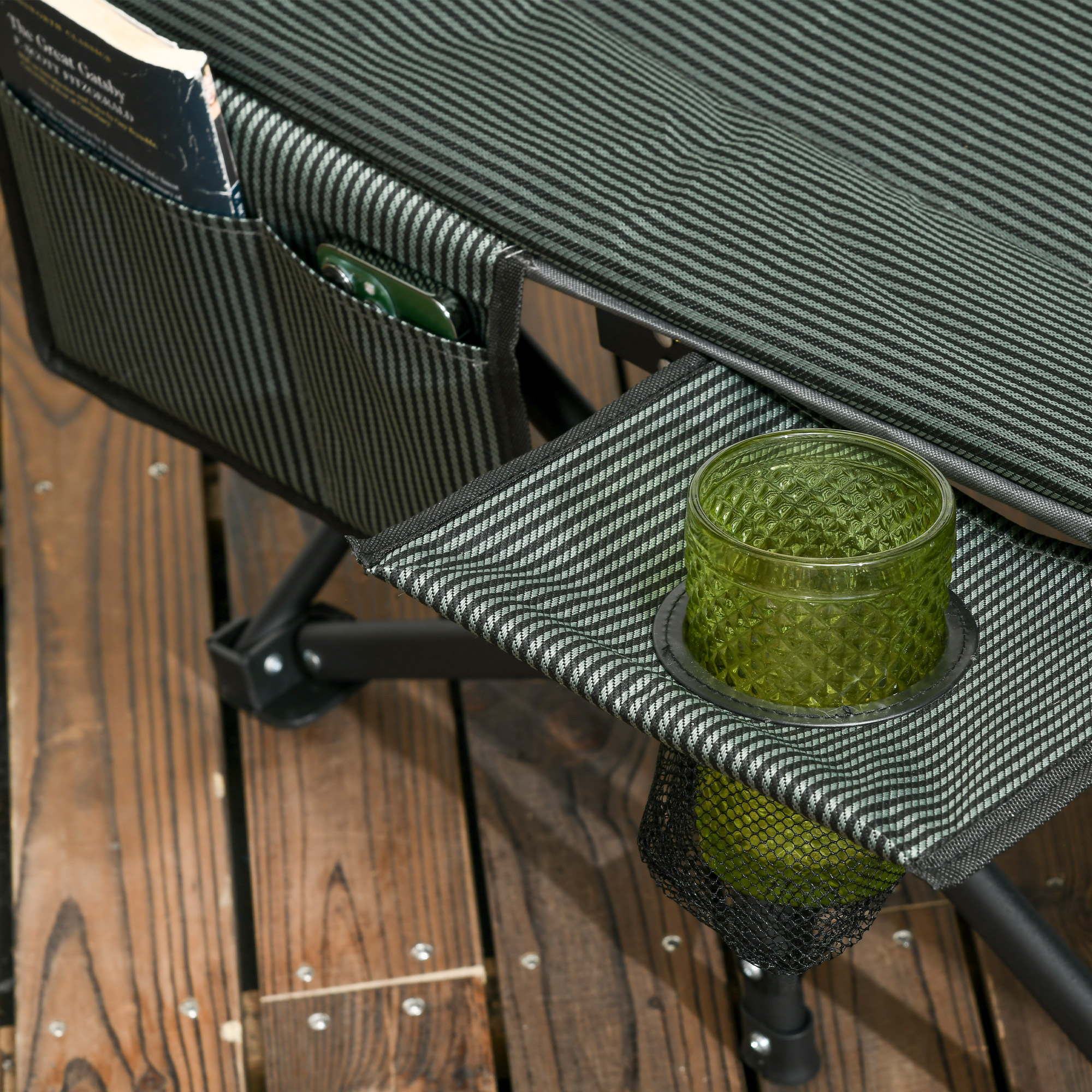 Sonnenliege, klappbar, neigbare Rückenlehne, mit Becherhalter, bis 120 kg, 68 x 186 x 48 cm, Grau