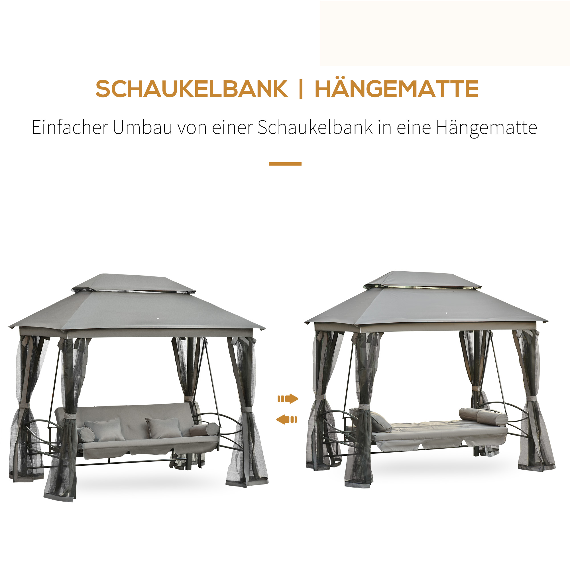 Hollywoodschaukel Gartenschaukel Schaukel mit Seitenwänden 3-Sitzer Grau 256 x 172 x 248 cm