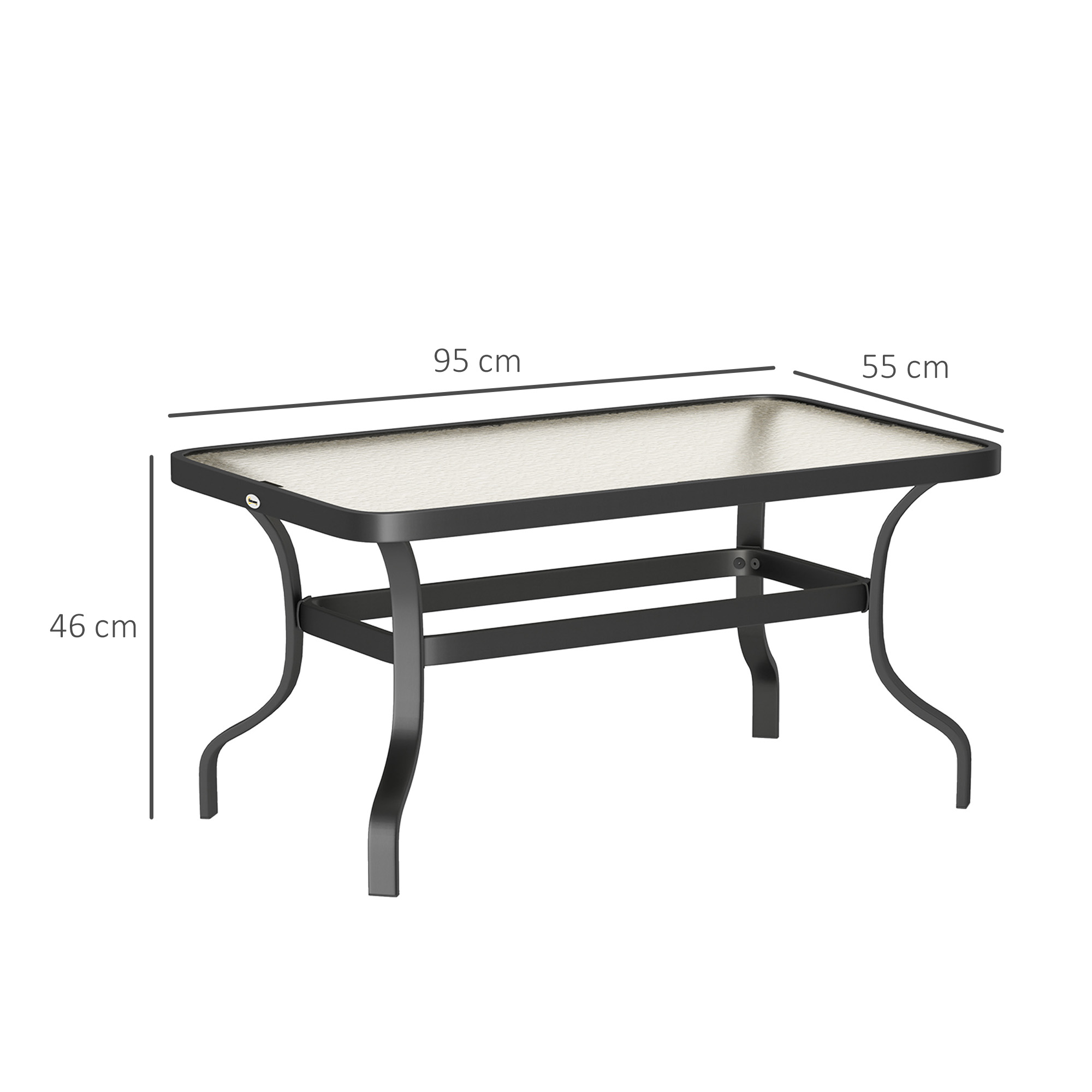 Beistelltisch Hartglas Kaffeetisch Couchtisch mit Wellendesign, Abgerundete Ecke Balkontisch 95x55 cm Schwarz
