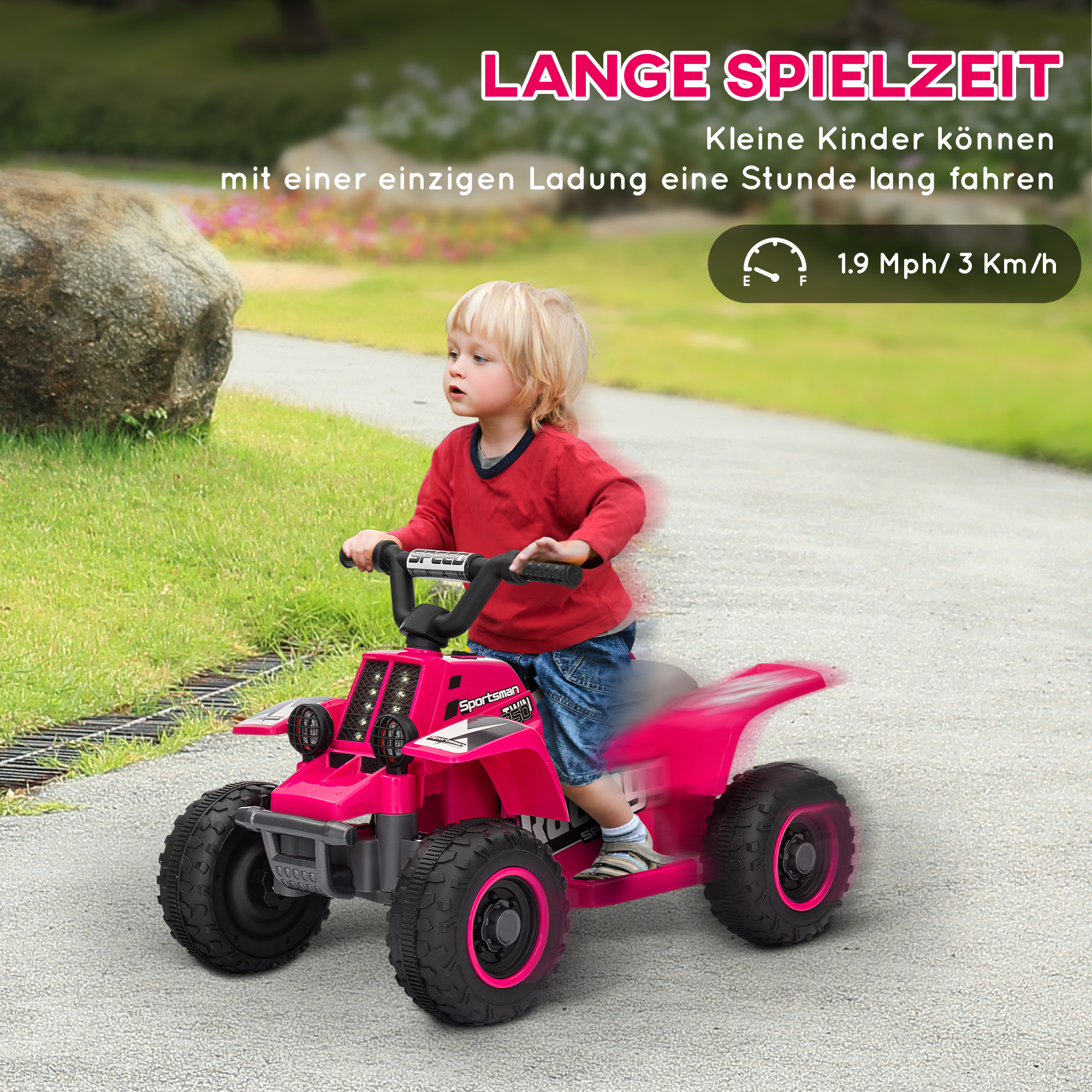 Kinderquad, batteriebetrieben, fährt vorwärts und rückwärts, LED-Lichter, 18-36 Monate, Rosa