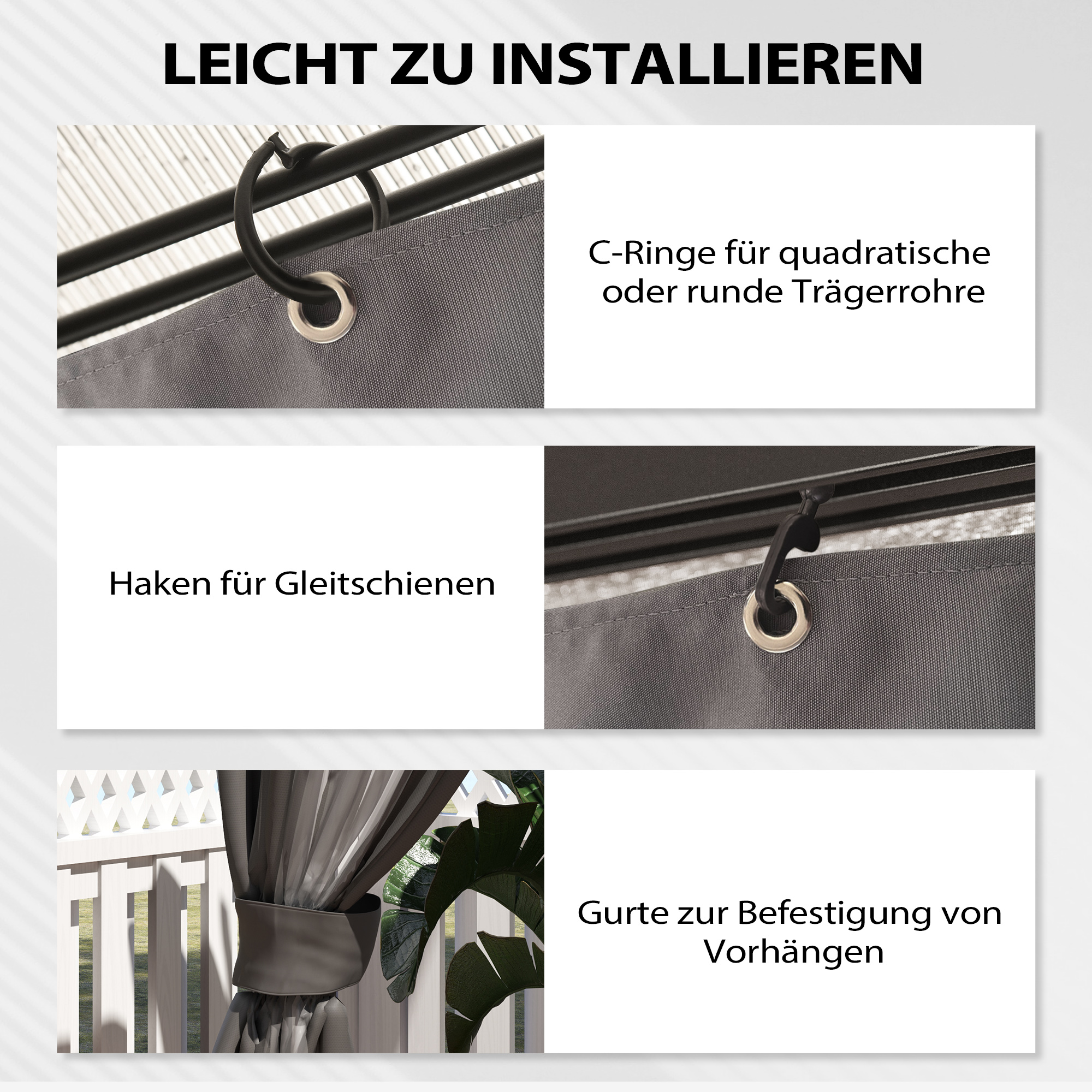 Pavillon-Seitenwände, 4 Seitenwand-Paneele für Gartenpavillon, mit Reißverschluss, 3 x 4 m Pavillon, Dunkelgrau