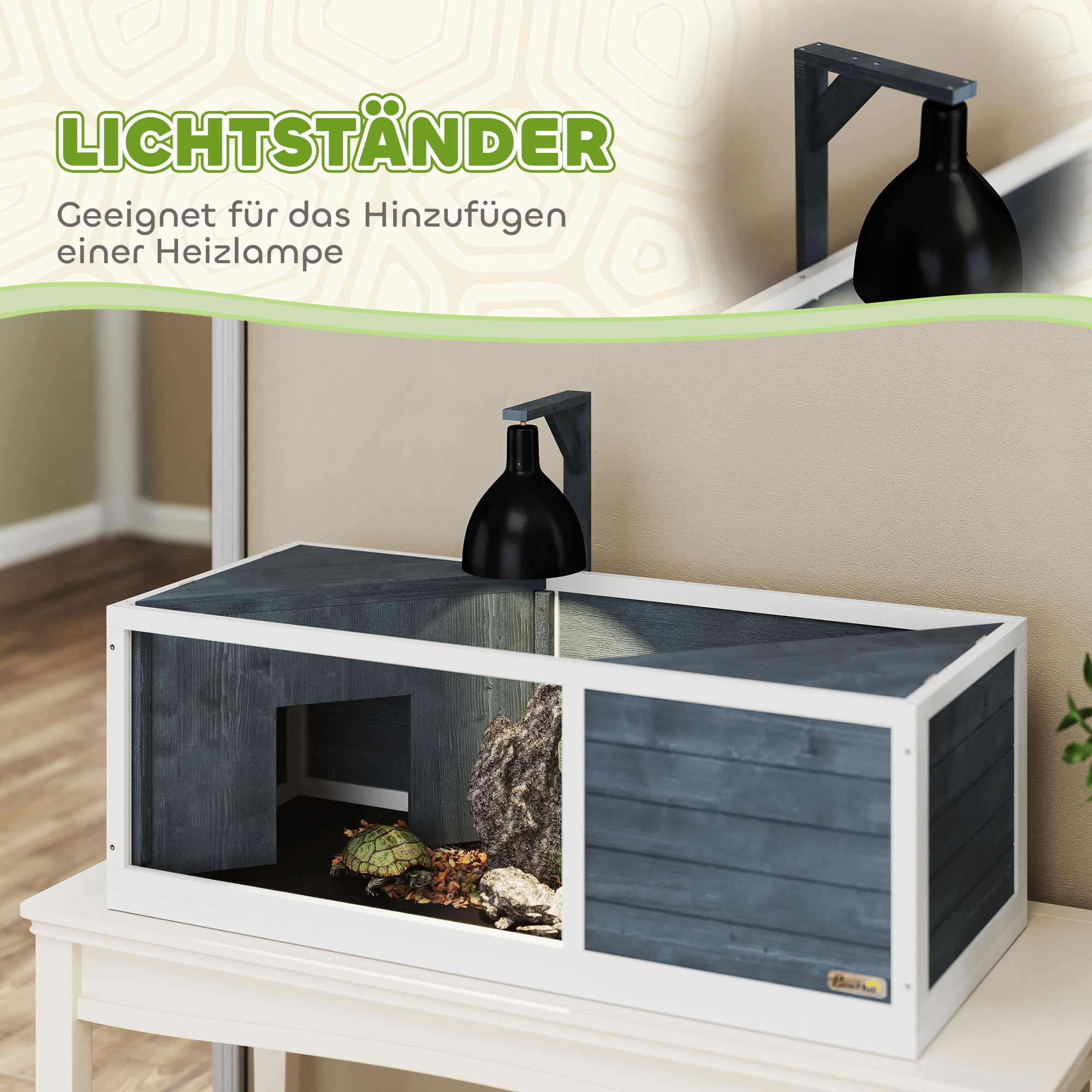 Schildkrötenhaus mit leicht zu öffnender Oberseite, Lampenvorrichtung, transparenter Front, 120 x 50 x 40 cm, Grau