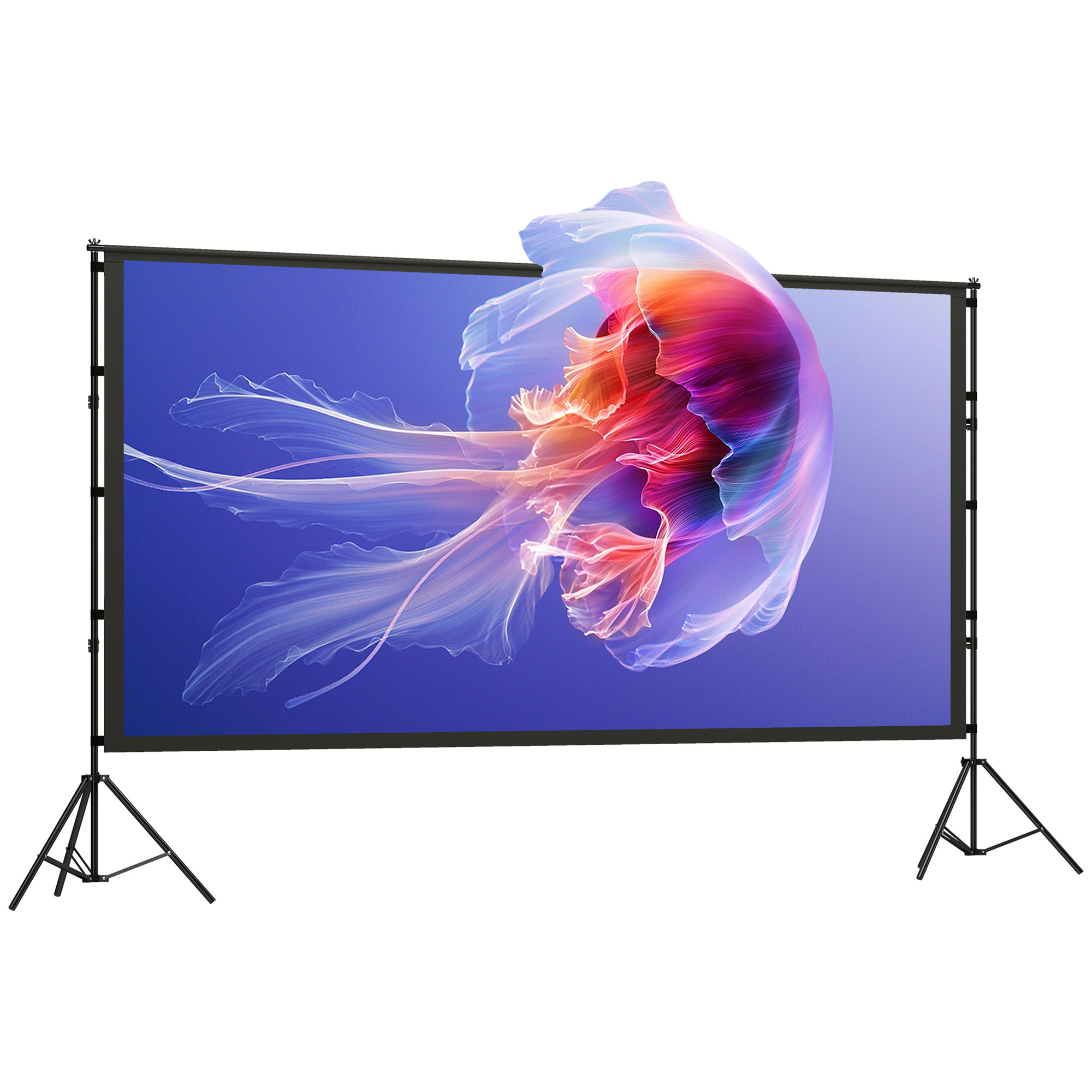 100 Zoll 16:9 HD 4K/8K Projektor-Leinwand mit Ständer, tragbare doppelseitige Leinwand mit klappbaren Stativen, Weiß