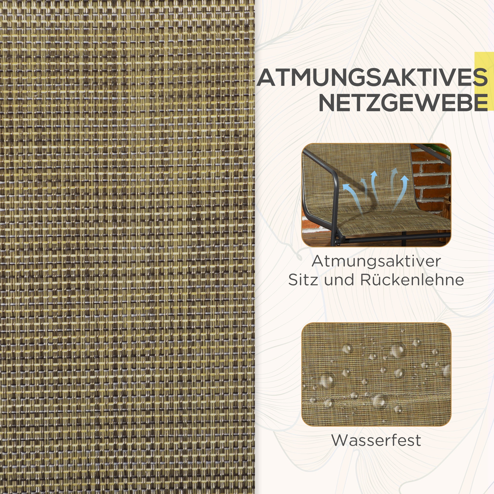 Gartenstuhl, 2er-Set, atmungsaktiver Bezug, robuster Metallrahmen, 54x66,5x88cm, Schwarz/Braun