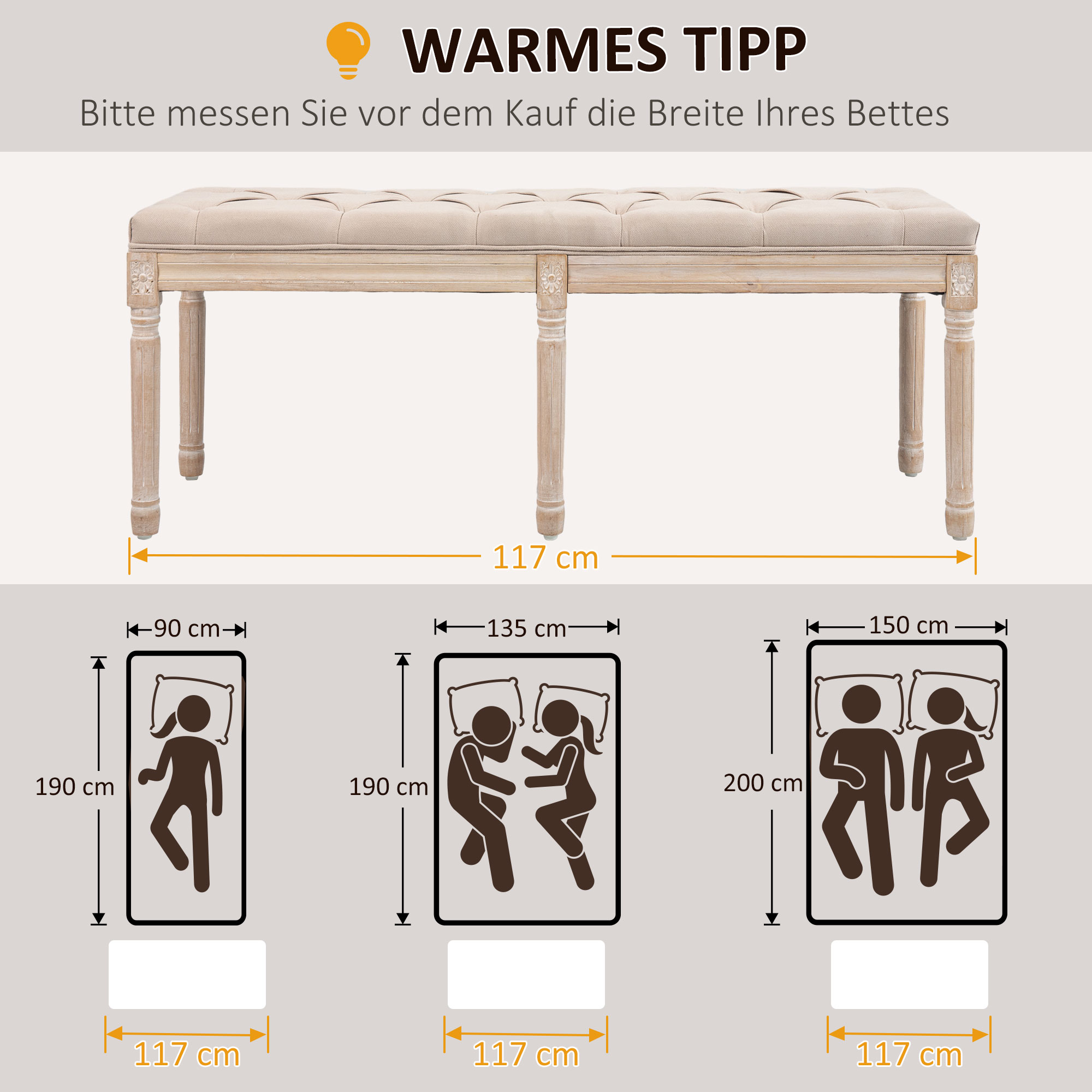 Sitzbank Vintagedesign Vintagebank, Knopfheftung, gedrechselte Beine, Shabby Chic, Creme + Weiß
