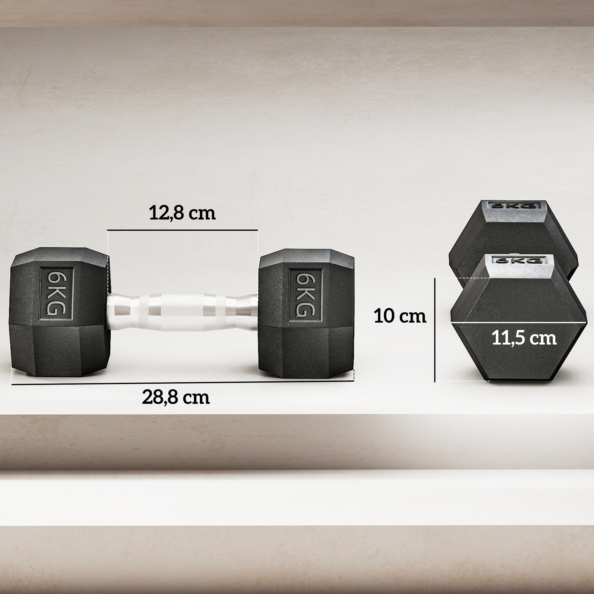 Hexagon Hanteln, 2er Set Hanteln mit gerändeltem Griff, Kurzhantelset aus Gusseisen, 2 x 6 kg, Kurzhanteln für Männer Frauen, Zuhause, Fitnessstudio, Krafttraining