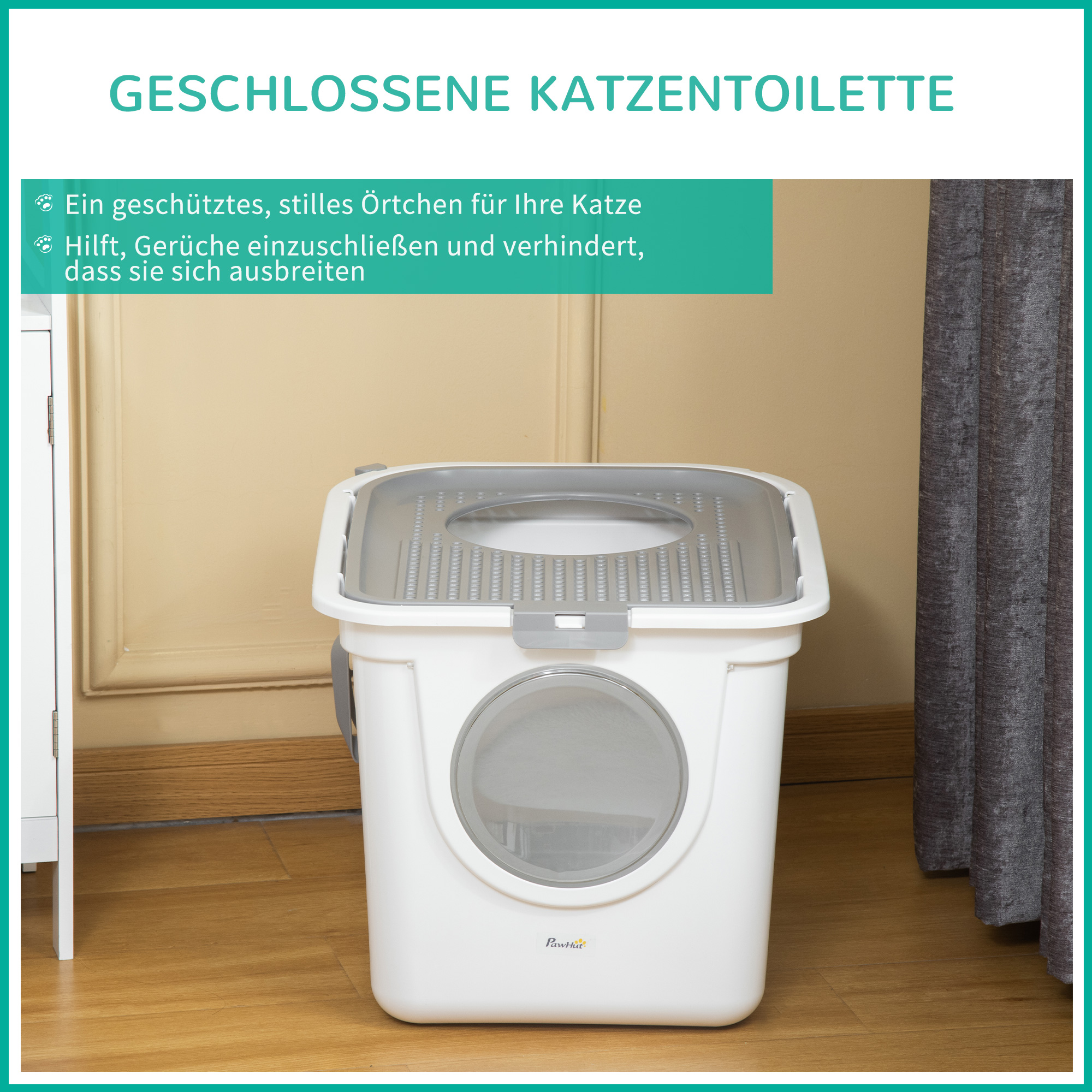 Katzenklo, 2-Wege-Katzenklo, inkl. Streuschaufel, Weiß + Grau