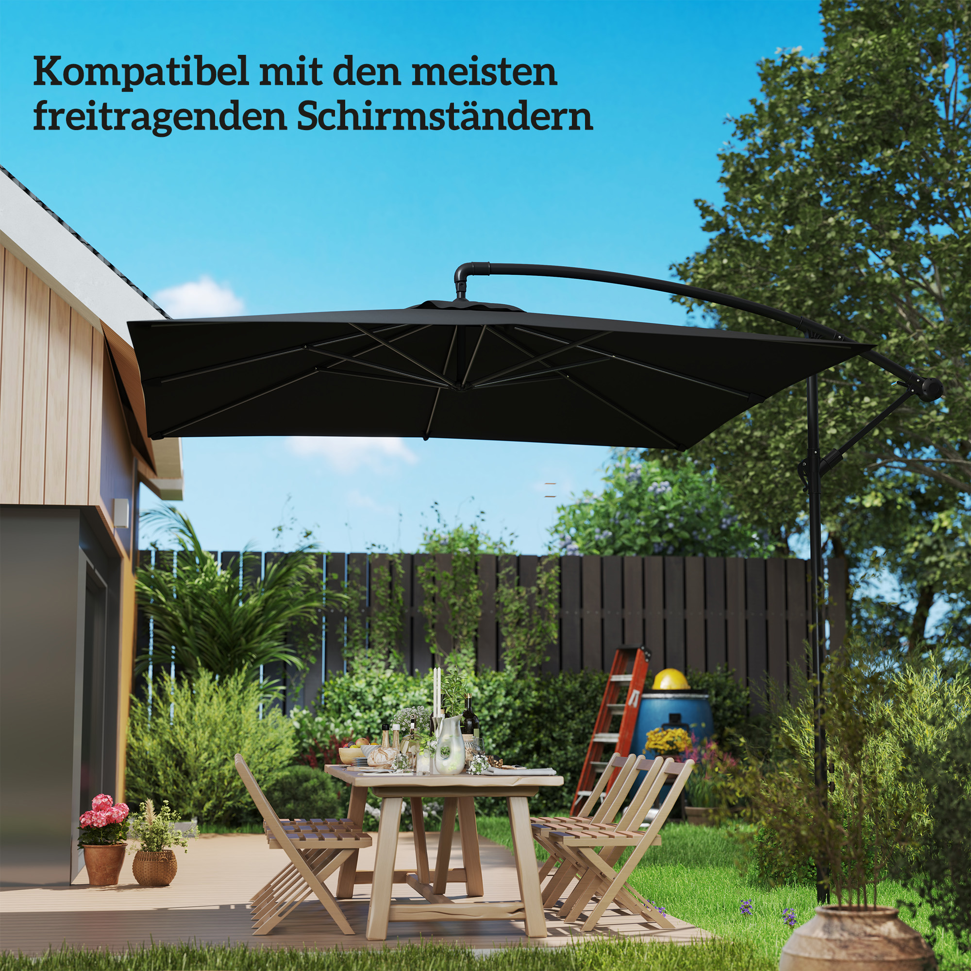 Schirmständer, Sonnenschirmbasis, Bodenhalter für Sonnenschirme, feste Installation, Metall, Dunkelgrau