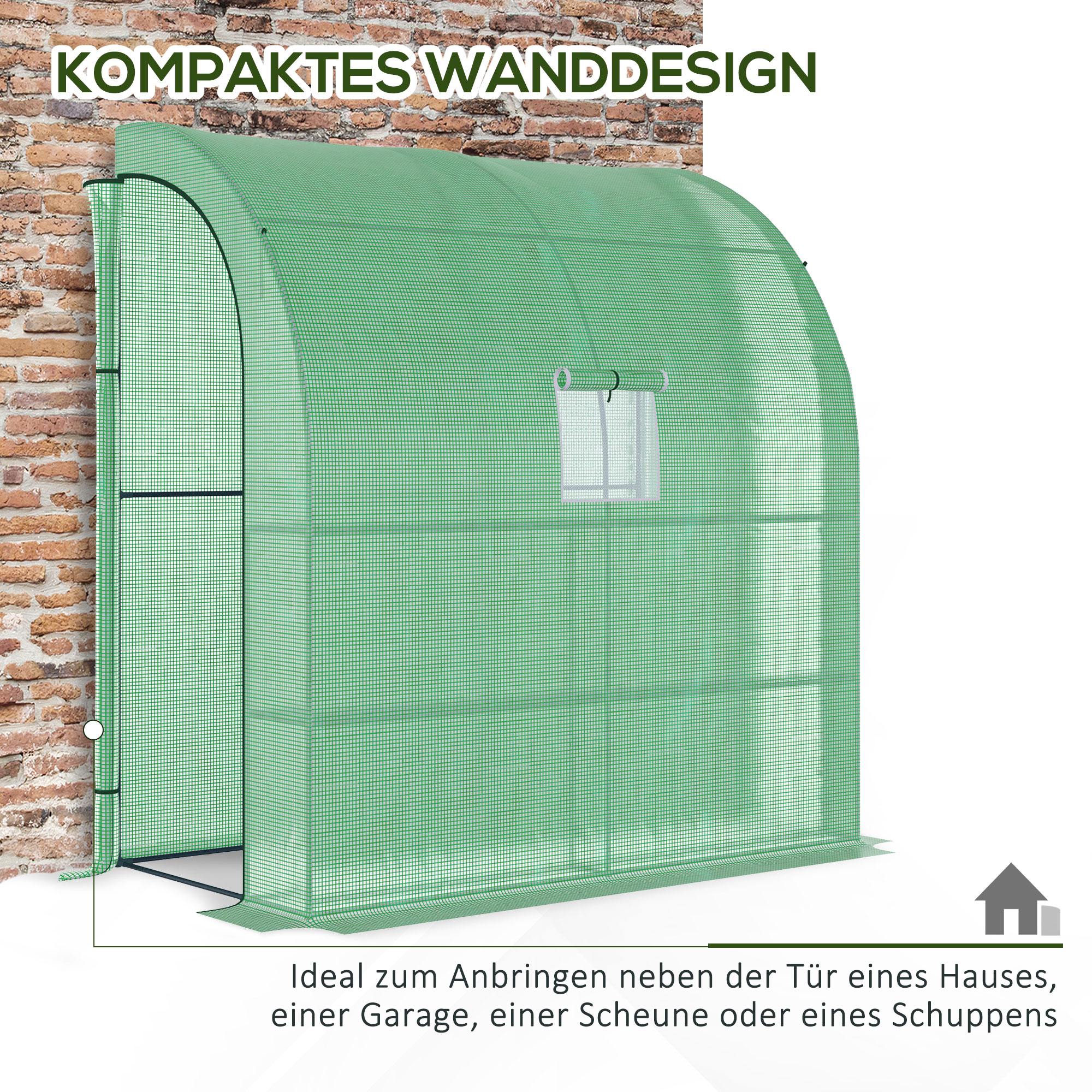 Foliengewächshaus Tomatengewächshaus mit Mesh Fenster, Treibhaus mit aufrollbaren Türen, Anzuchthaus mit UV Schutz, Grün, 200 x 100 x 215 cm
