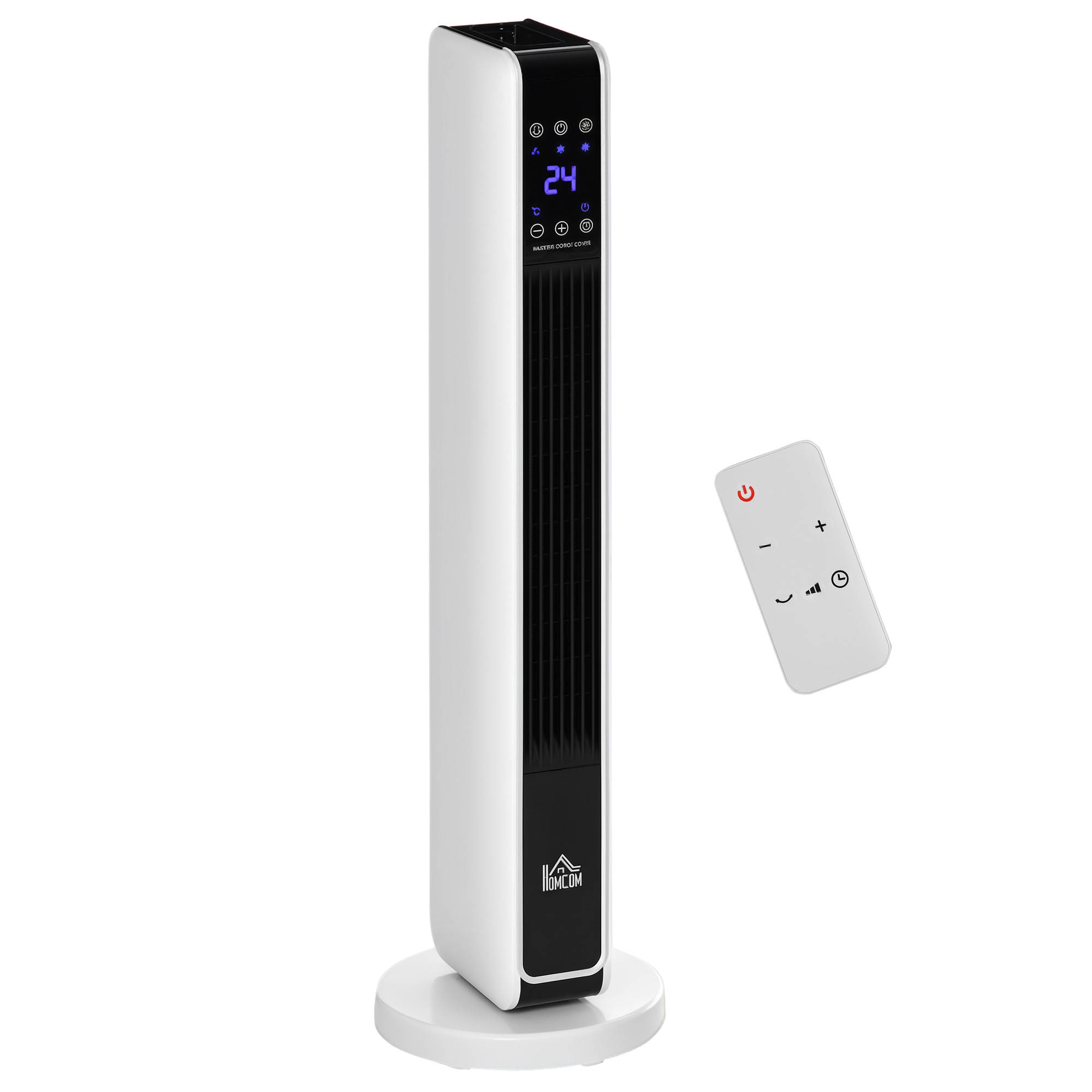 Heizgerät Heizlüfter 2200W Elektroheizer Keramik Heizturm mit Fernbedienung 8-Stunden-Timer Oszillation Heizer Heizung ABS PA Weiß+Schwarz 21 x 21 x 73 cm