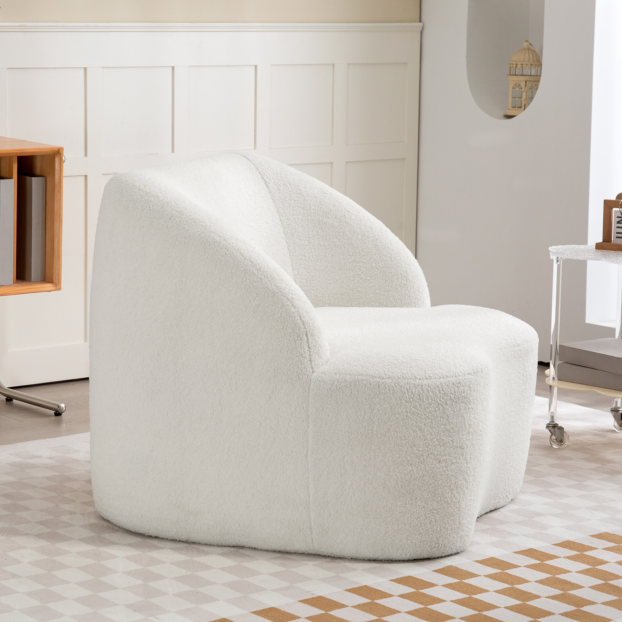 Moderner Sessel mit Fleece-Polsterung, kuscheliger Polstersessel für Wohnzimmer, Schlafzimmer, Homeoffice, Cremeweiß