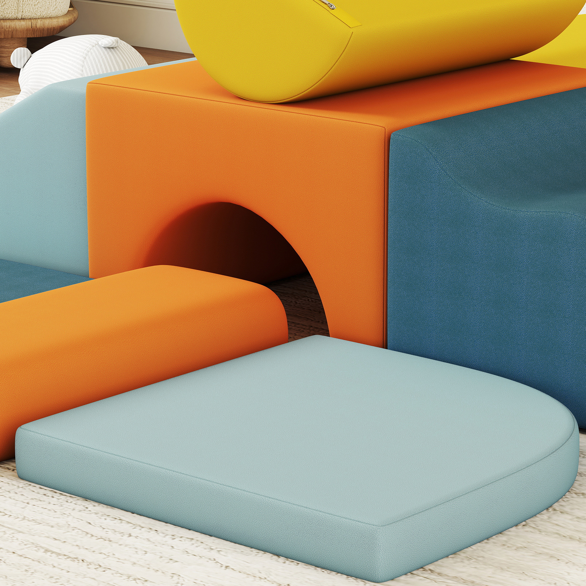 9-teiliges Soft-Baustein-Set, weiche Blöcke zum Bauen und Spielen, Indoor-Spielset für Kleinkinder, Schaumstoff, Bunt