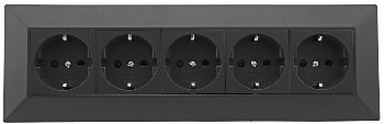 5-fach Steckdosenblock, schwarz / 250V~/ 16A, Aufbaumontage