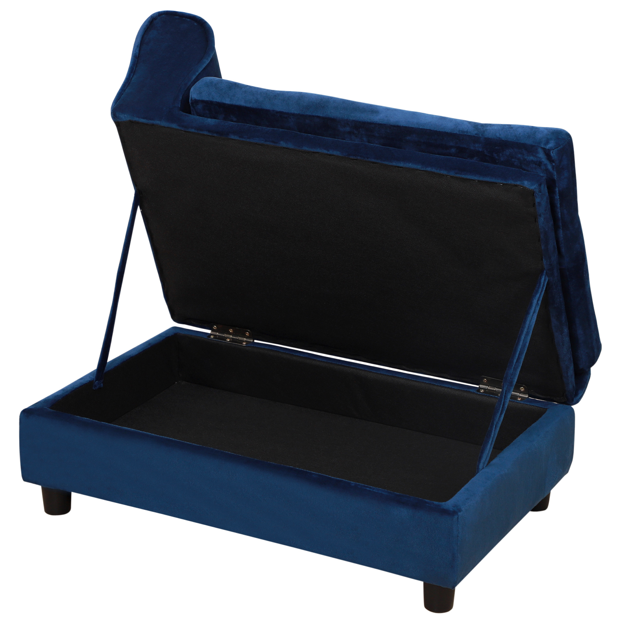 Haustiersofa mit Stauraum, weichem Kissen, bis 15 kg Tragkraft, Plüschbezug, Hartholzrahmen, Blau