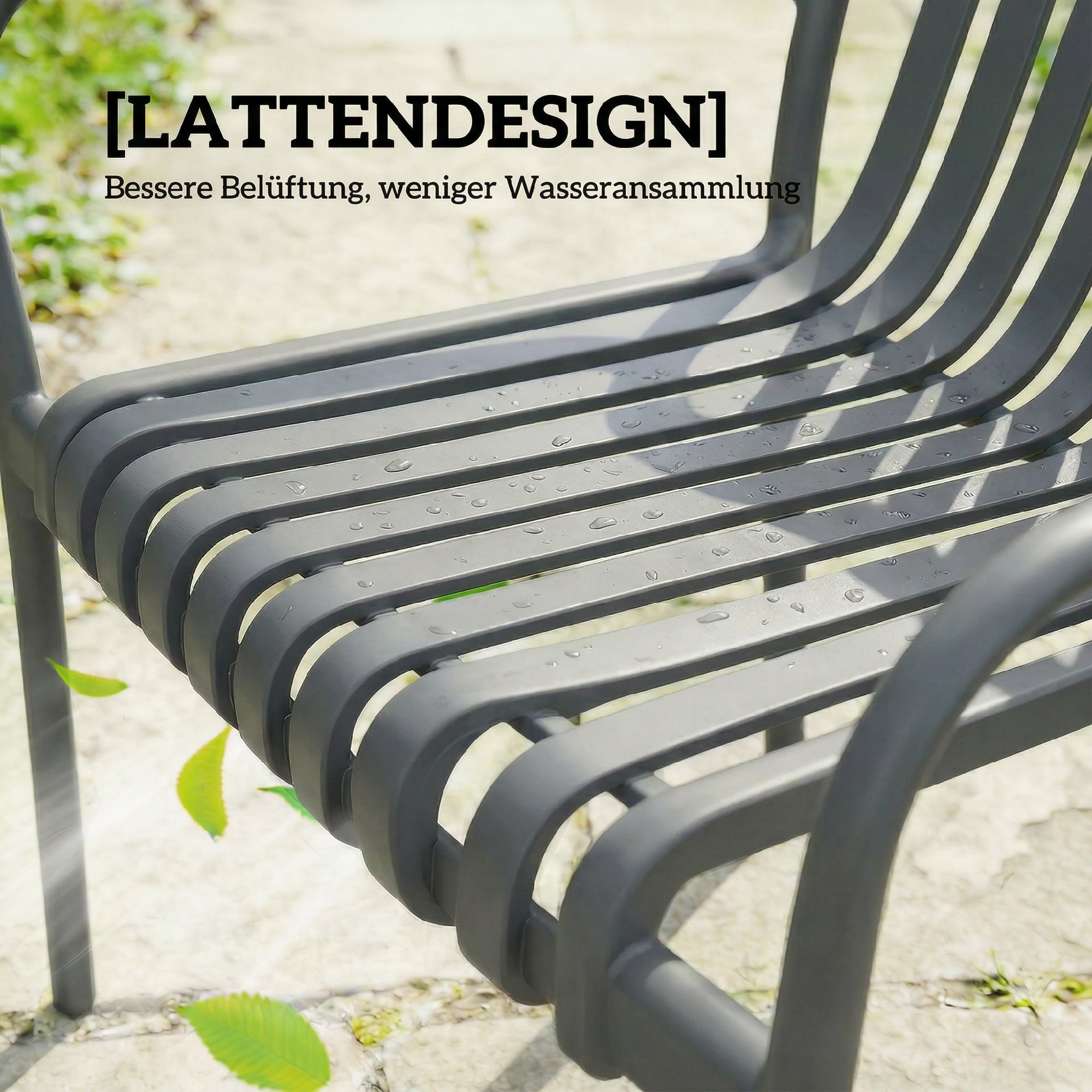 Gartenstühle 4er Set Stapelbare Terrassenstühle mit Lamelldesign Armlehnen, Ergonomisch Dunkelgrau