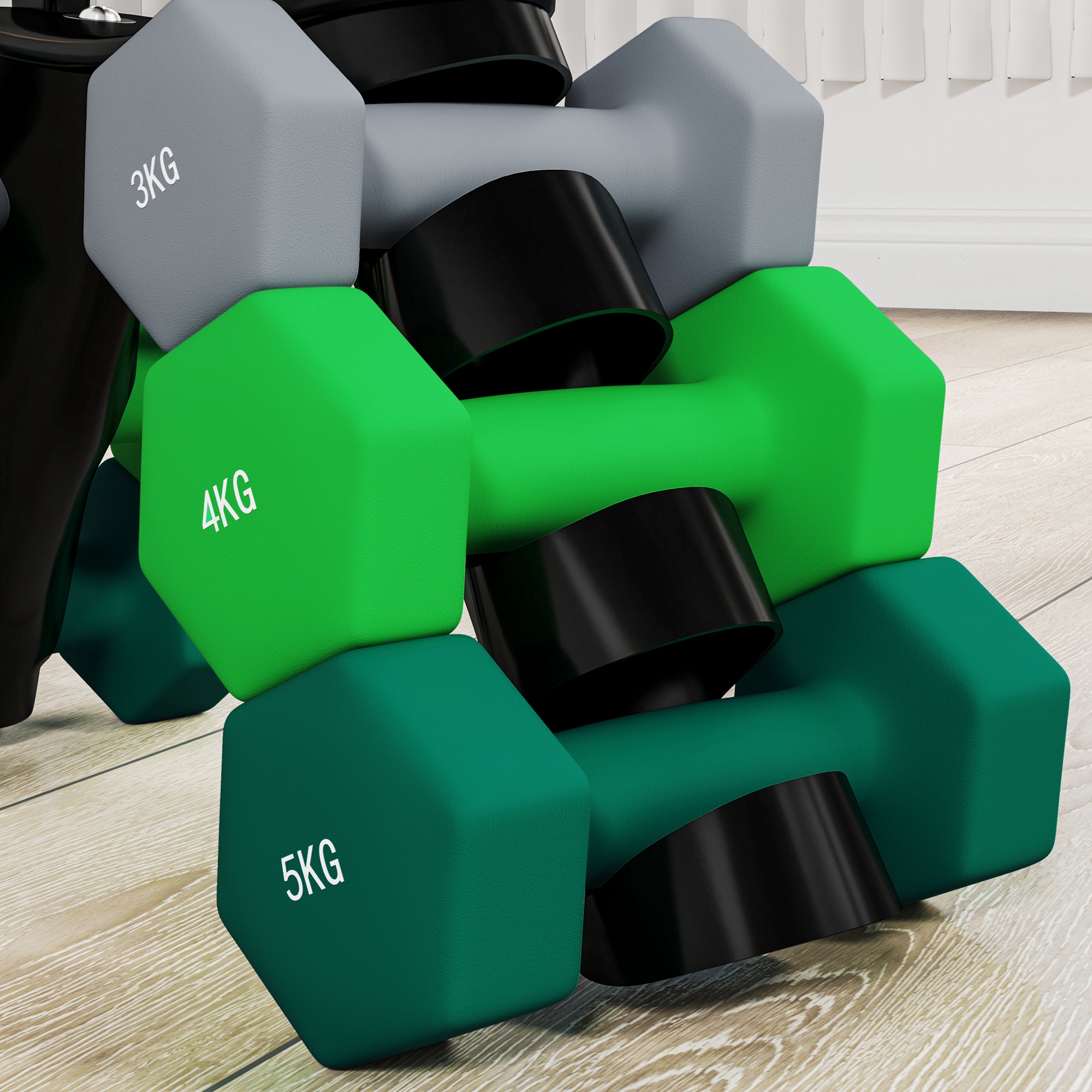 Hantelset mit Aufbewahrungsgestell, Set mit 6 Hanteln für Fitness-Training, 2 x 3kg, 2 x 4kg, 2 x 5kg