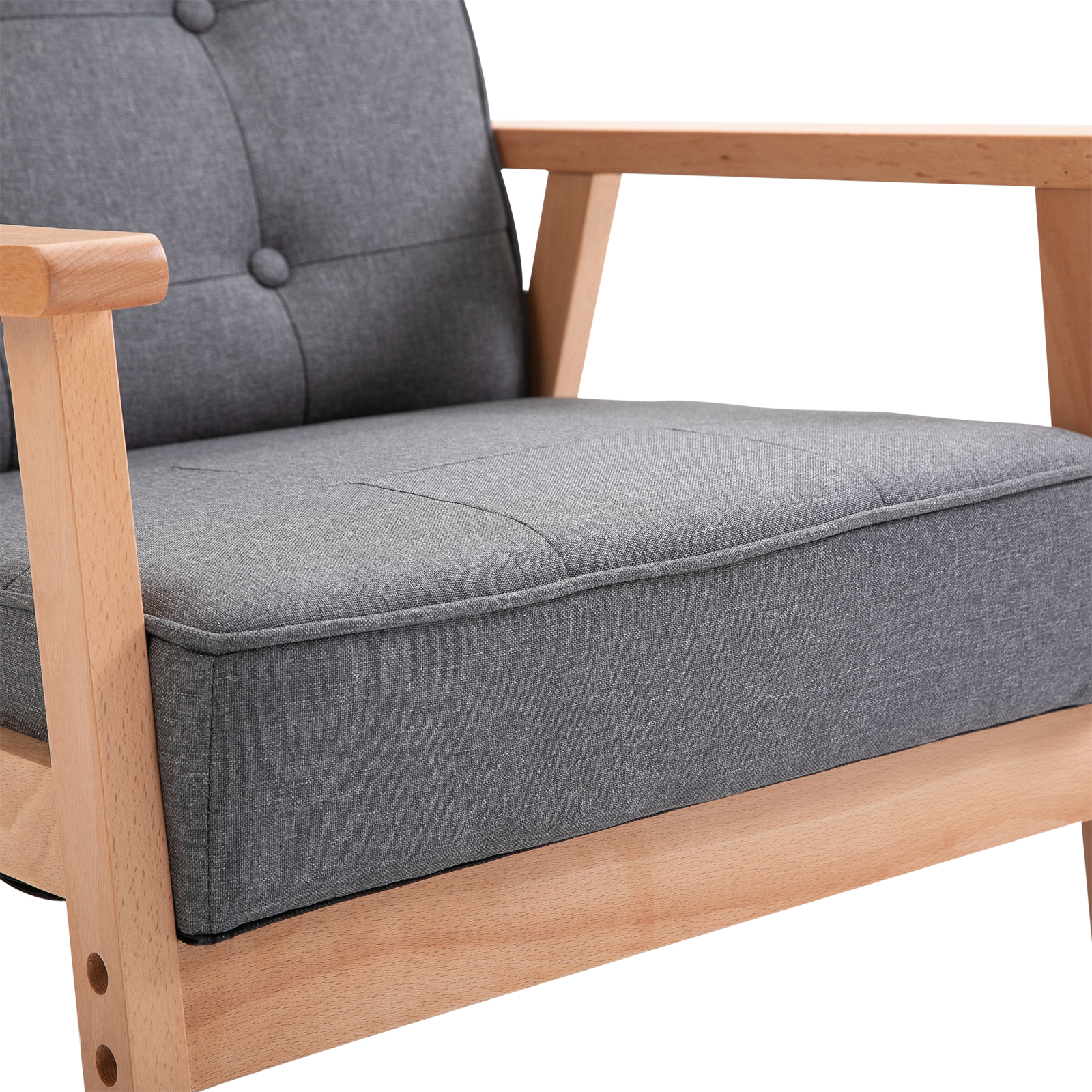 Einzelsofa Loungesessel Polsterstuhl mit Armlehnen Holzrahmen Leinen Grau 64,5 x 70 x 74 cm