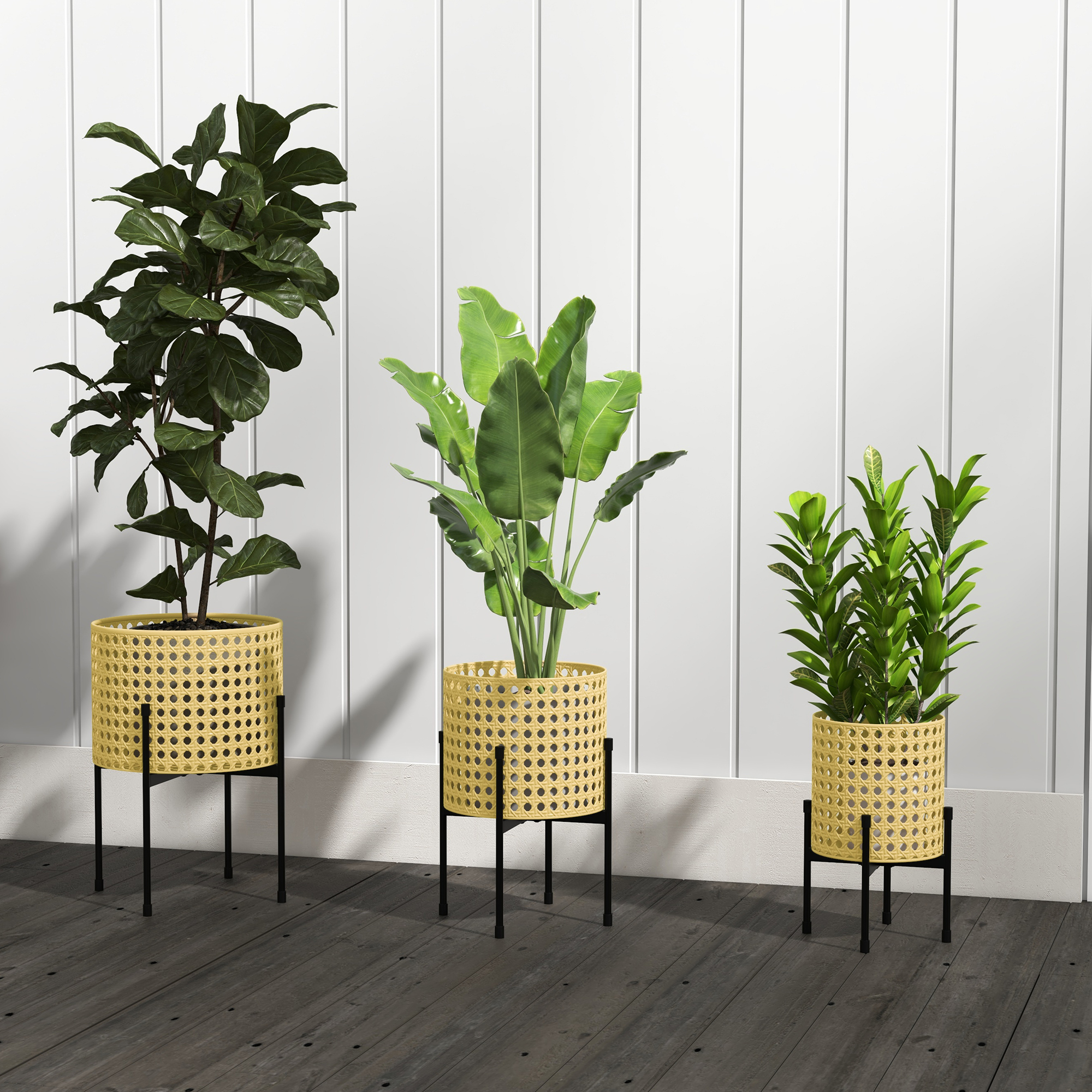 Blumenständer, 3er-Set, rostfreies Metallgestell, In- und Outdoor, Schwarz/Gold