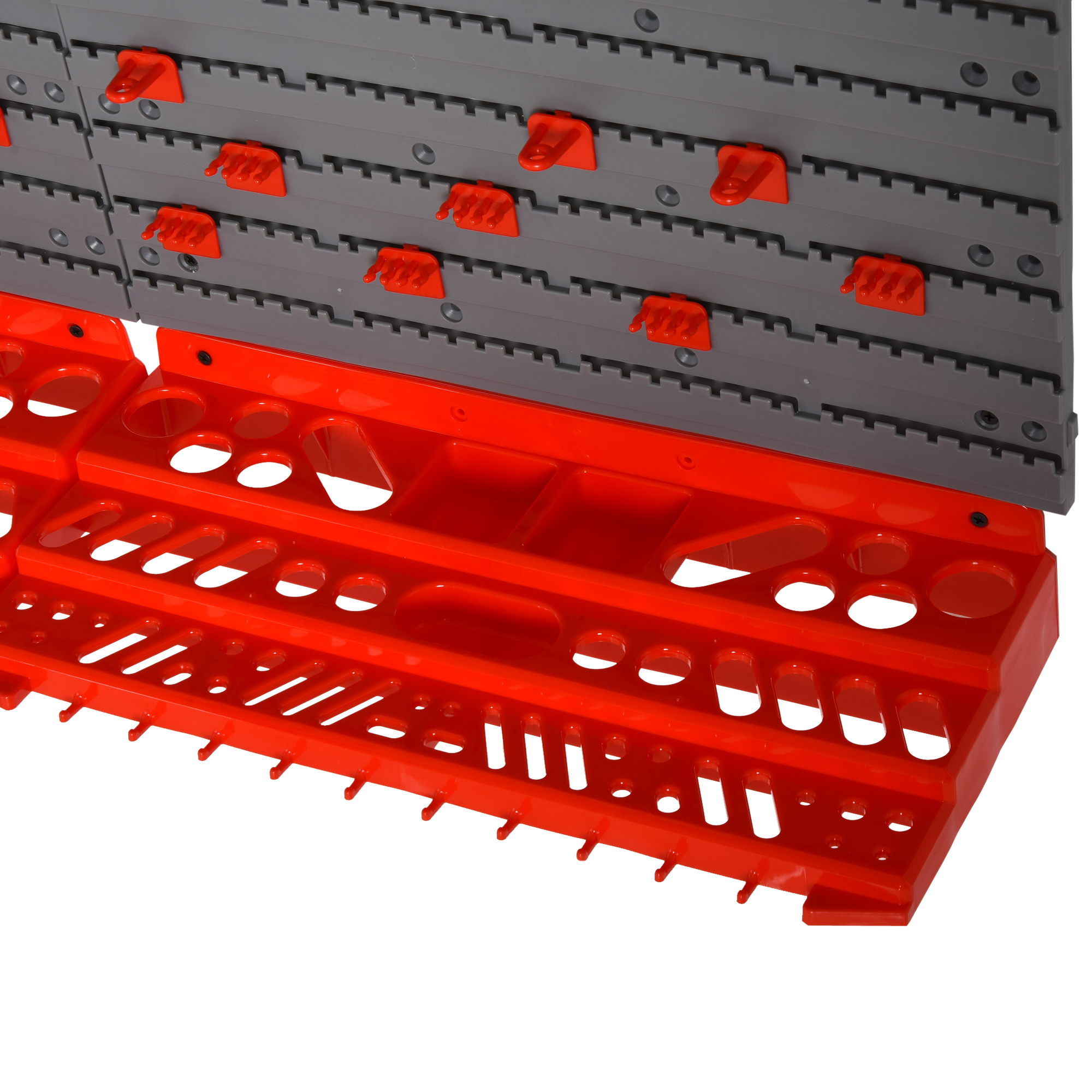 Werkzeuglochwand Wandregal 54 tlg Werkzeughalter Werkzeugwand für Werkstatt Sichtlagerkästen Hakenset PP Grau+Rot 95,5 x 23 x 53,5 cm