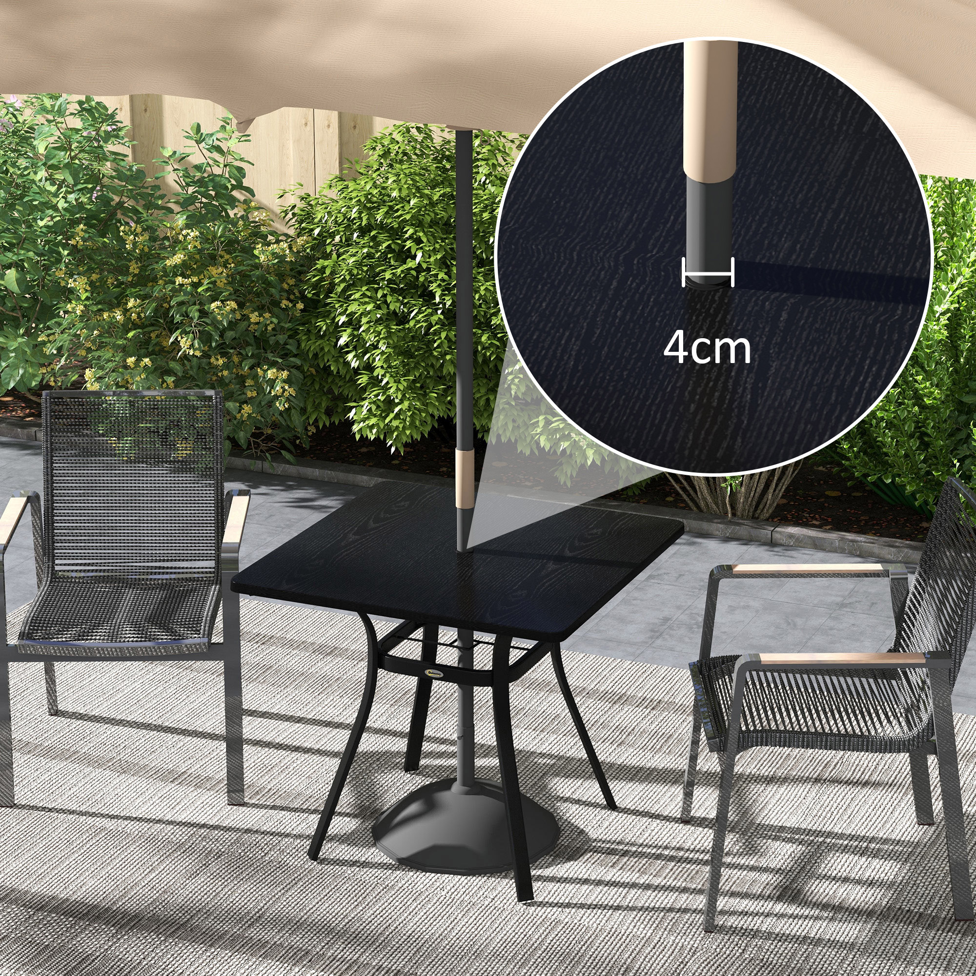 Outdoor Tisch für 4 Personen, Stahlgestell, 80L x 80B x 72H cm, Schwarz