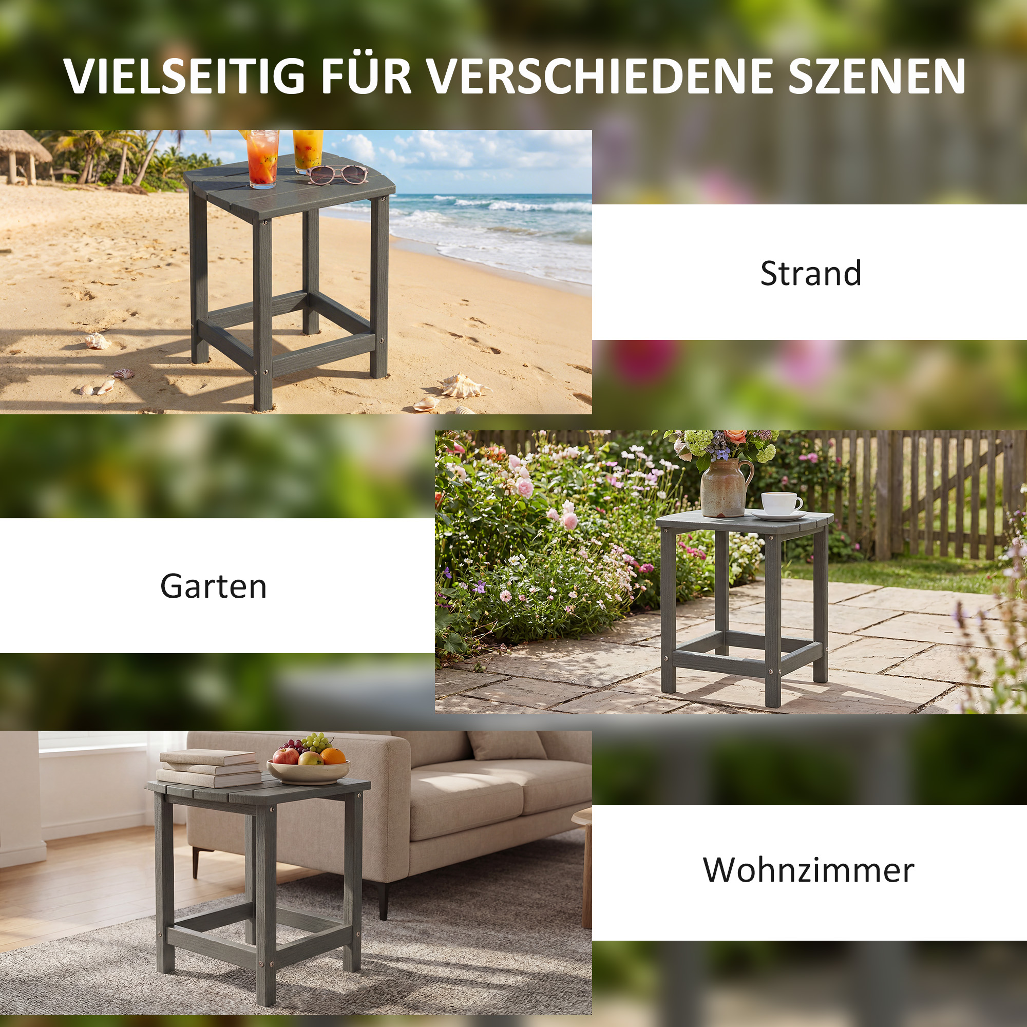 Gartentisch, Wetterfest Balkontisch aus HDPE, Esstisch Outdoor Campingtisch für Garten Terrasse Balkon 48x37x46 cm Grau
