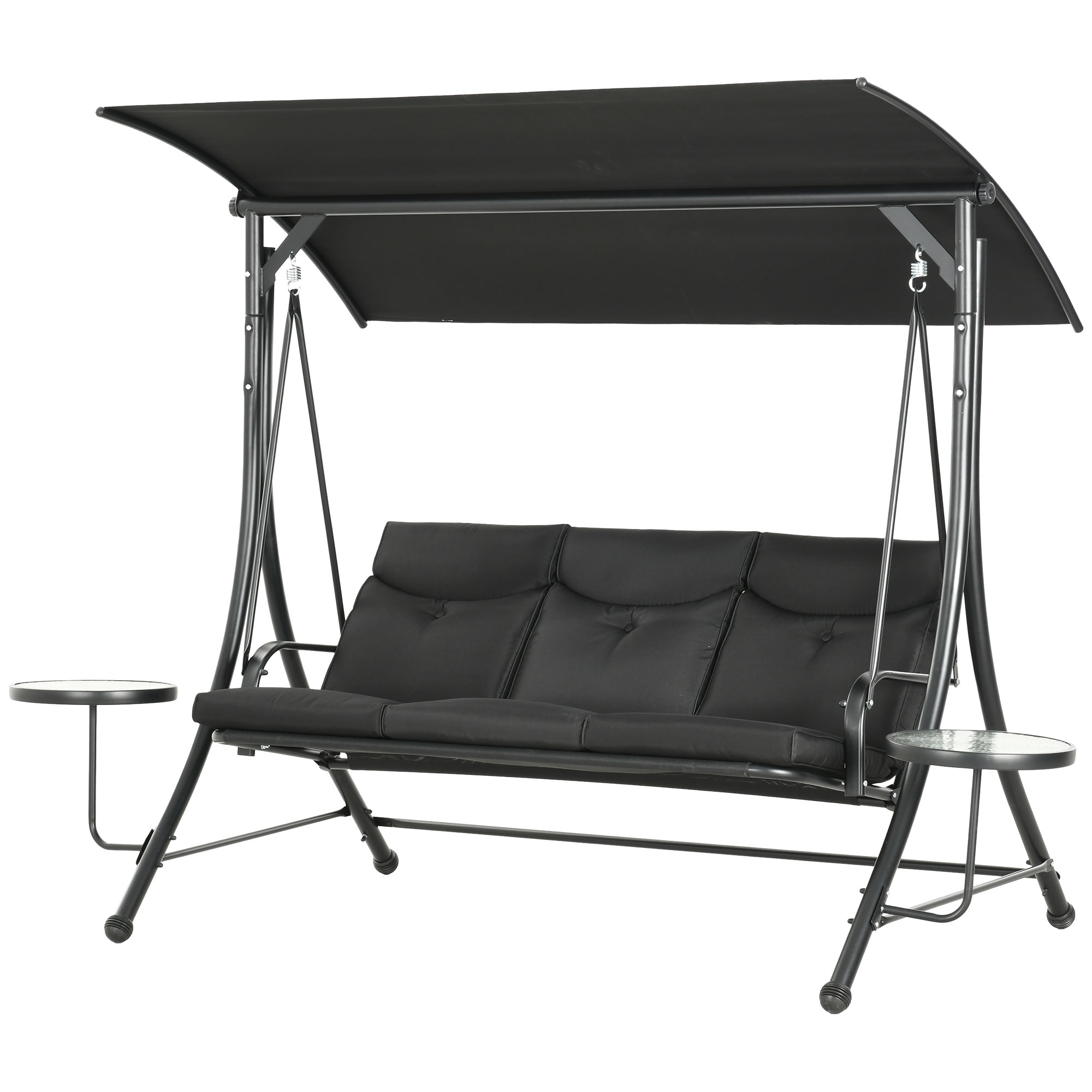 Hollywoodschaukel, Schaukelbank, 3-Sitzer Gartenschaukel mit verstellbarem Sonnendach, 278 x 135 x 177 cm, Schwarz