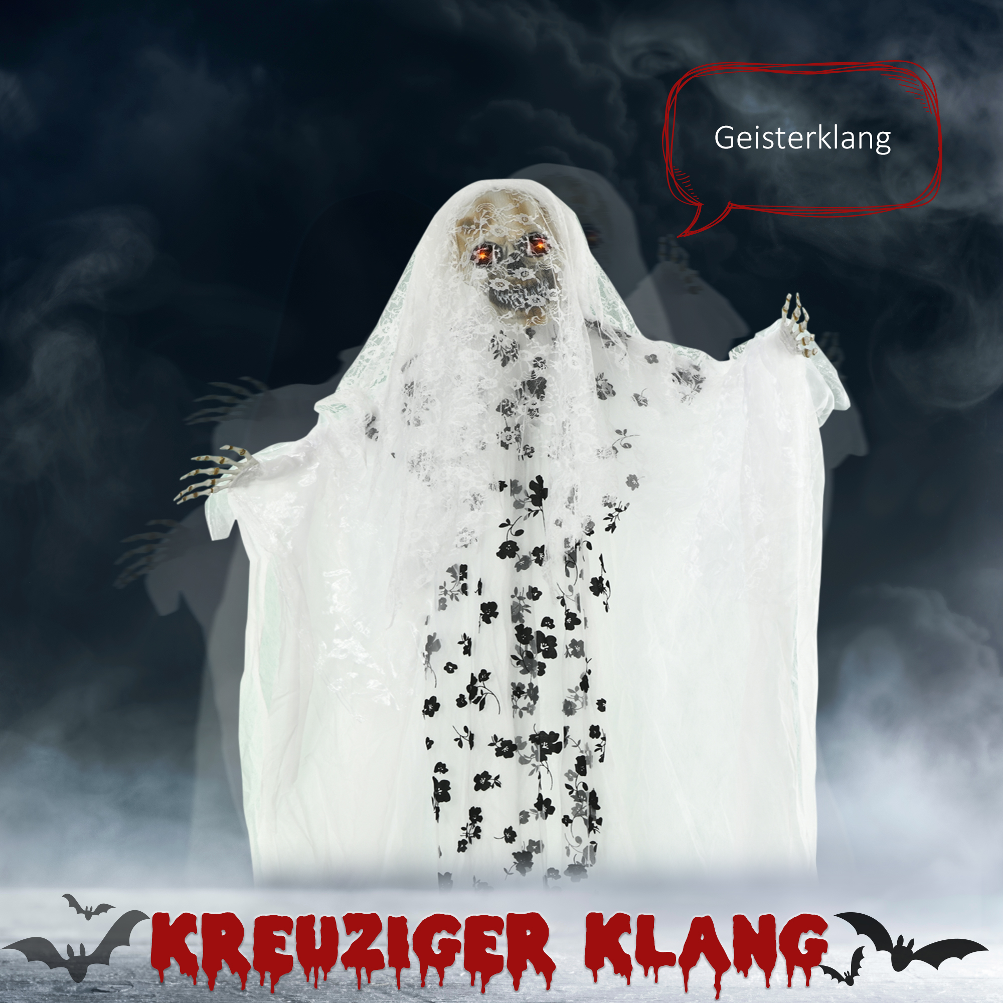 Halloween-Dekoration Geisterbraut, Schreie & Augenleuchten, bewegungsaktiviert, 170cm groß, Indoor