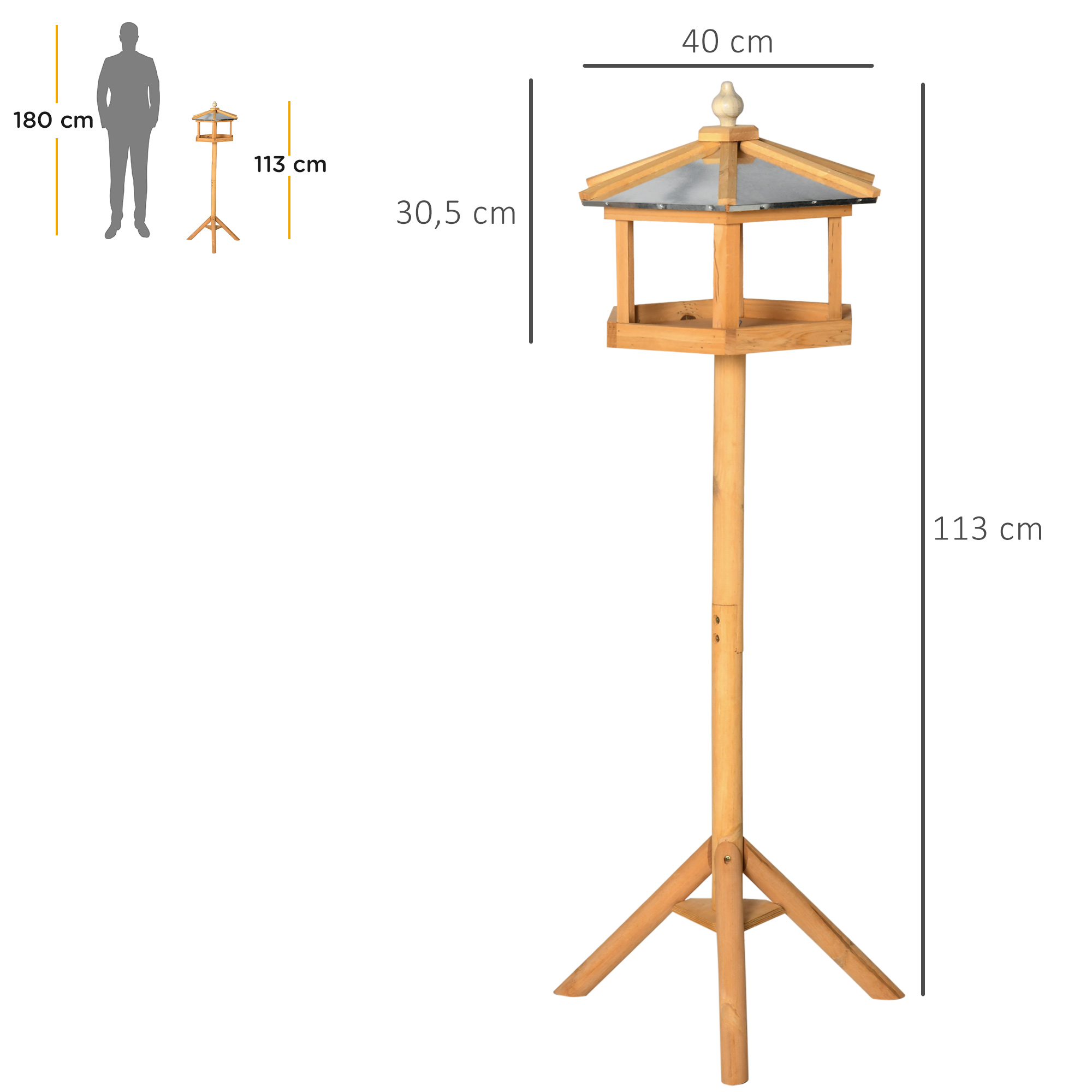 Vogelhaus mit Ständer wetterfestes Vogelfutterhaus mit wetterfestem Zinkdach Futterhaus aus Holz für Wildvögel 40 x 40 x 113 cm Gelb