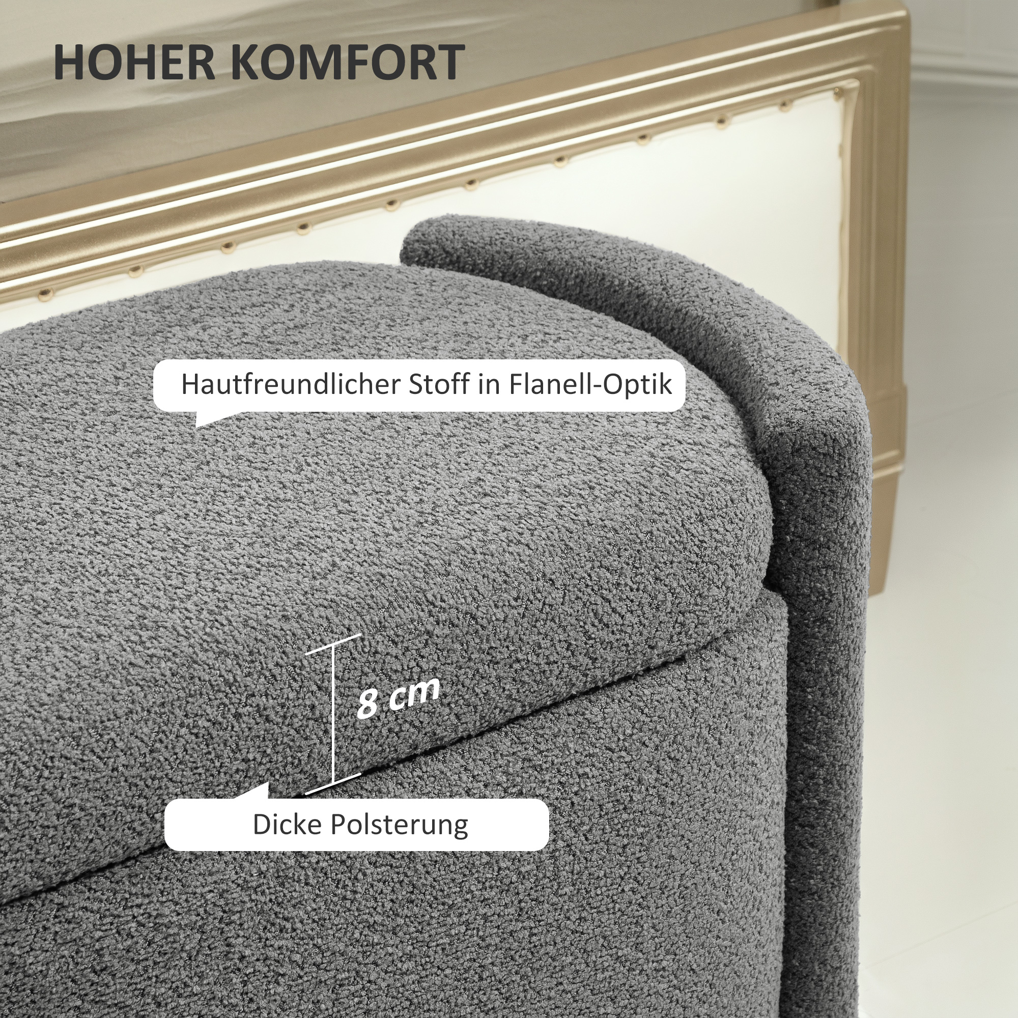 Sitzbank mit Stauraum Flurbank Schuhbank, gepolstert, 105 cm x 44 cm x 45,5 cm. Grau