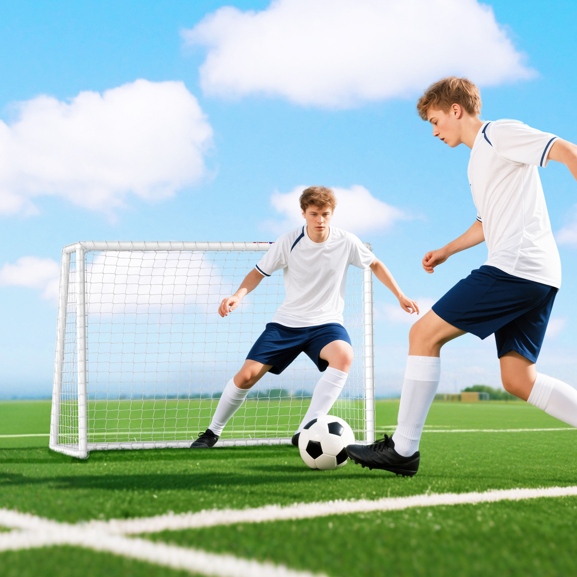 Fußballtor, robustes Netz, Kunststoff-Rahmen, Heringe, 180L x 92B x 124H cm, Weiß