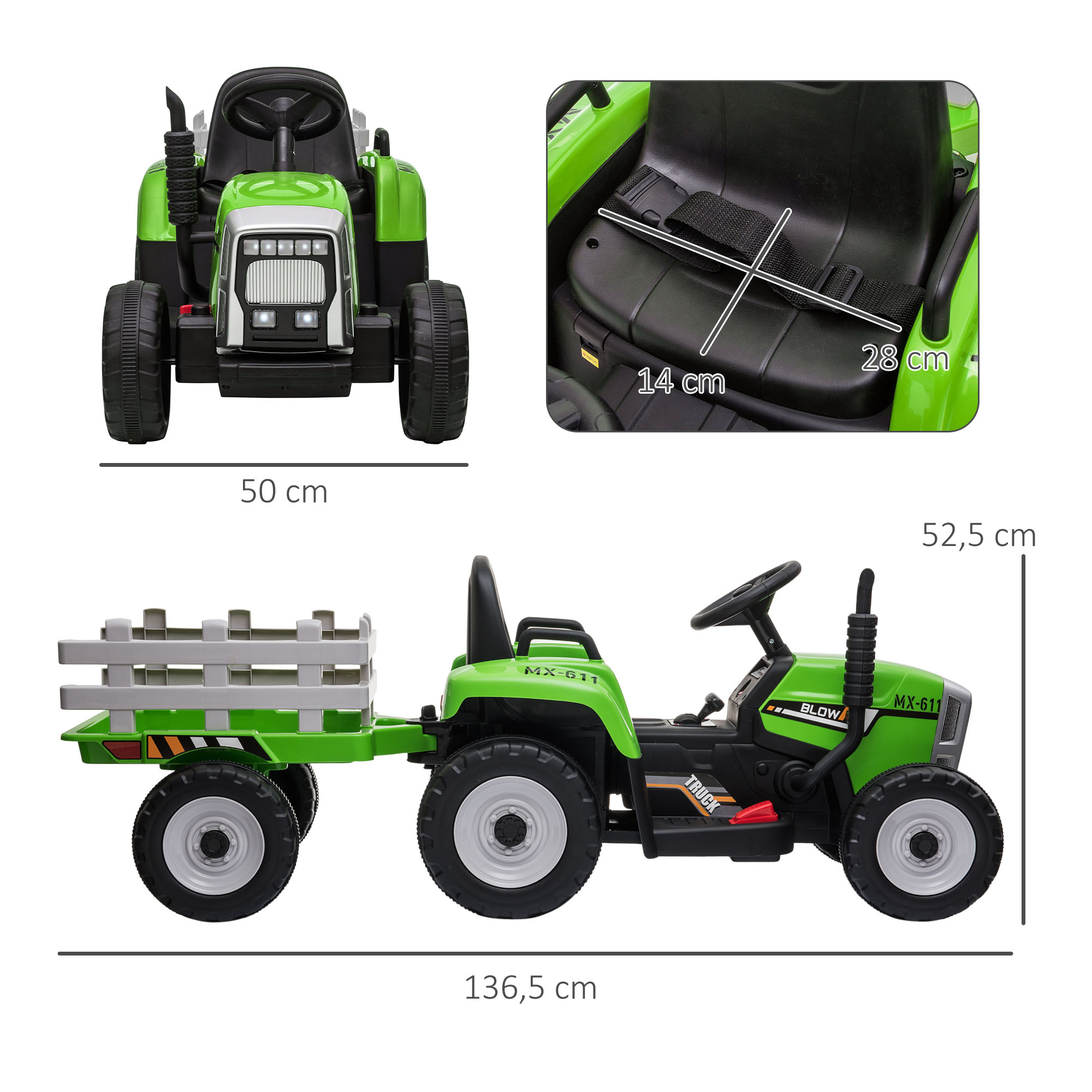 Kinderfahrzeug Kinder-Traktor, grün & schwarz