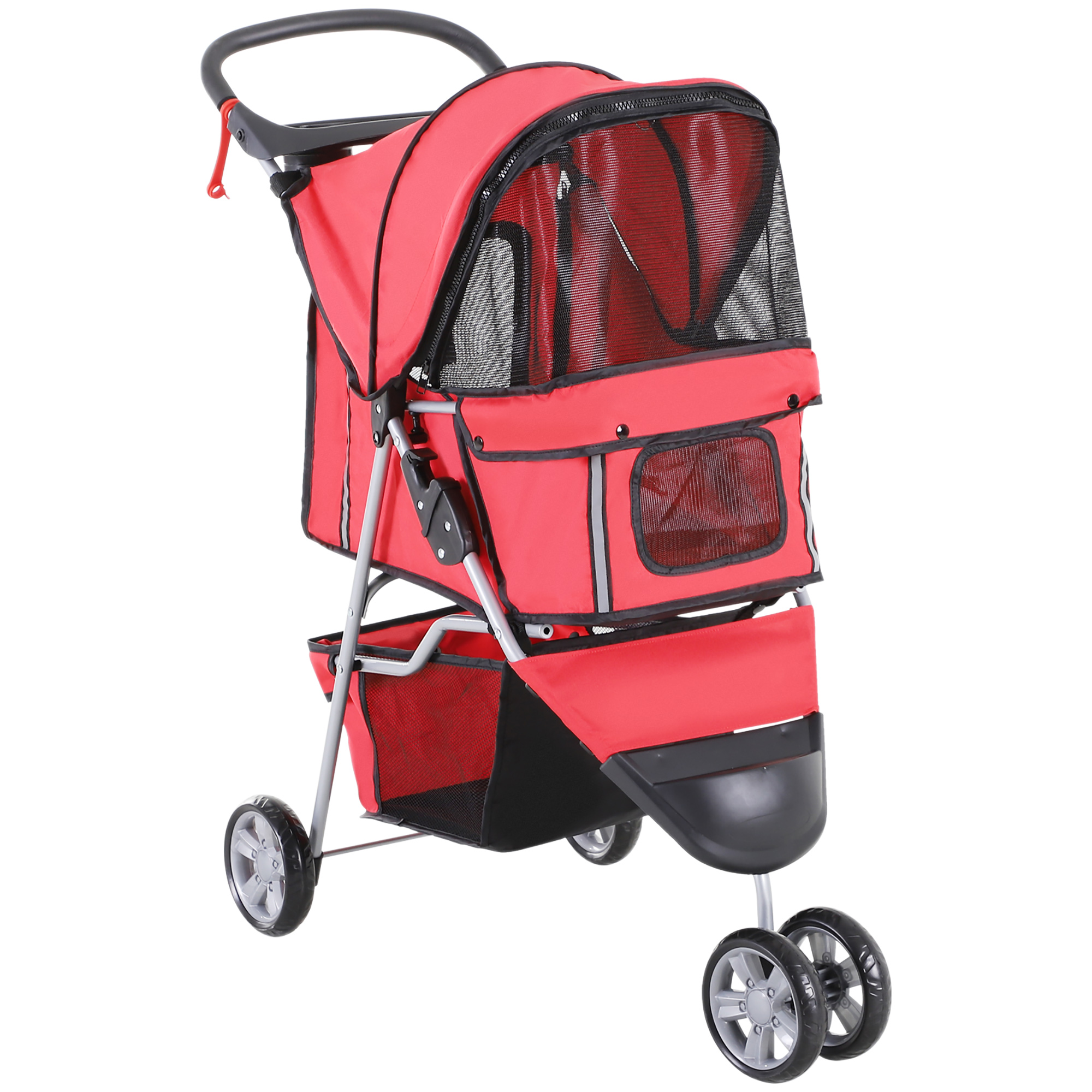Hundewagen Hundebuggy bis 10 kg Klappbar Bodenkorb 2 Becherhalter verstellbares Vordach Rot