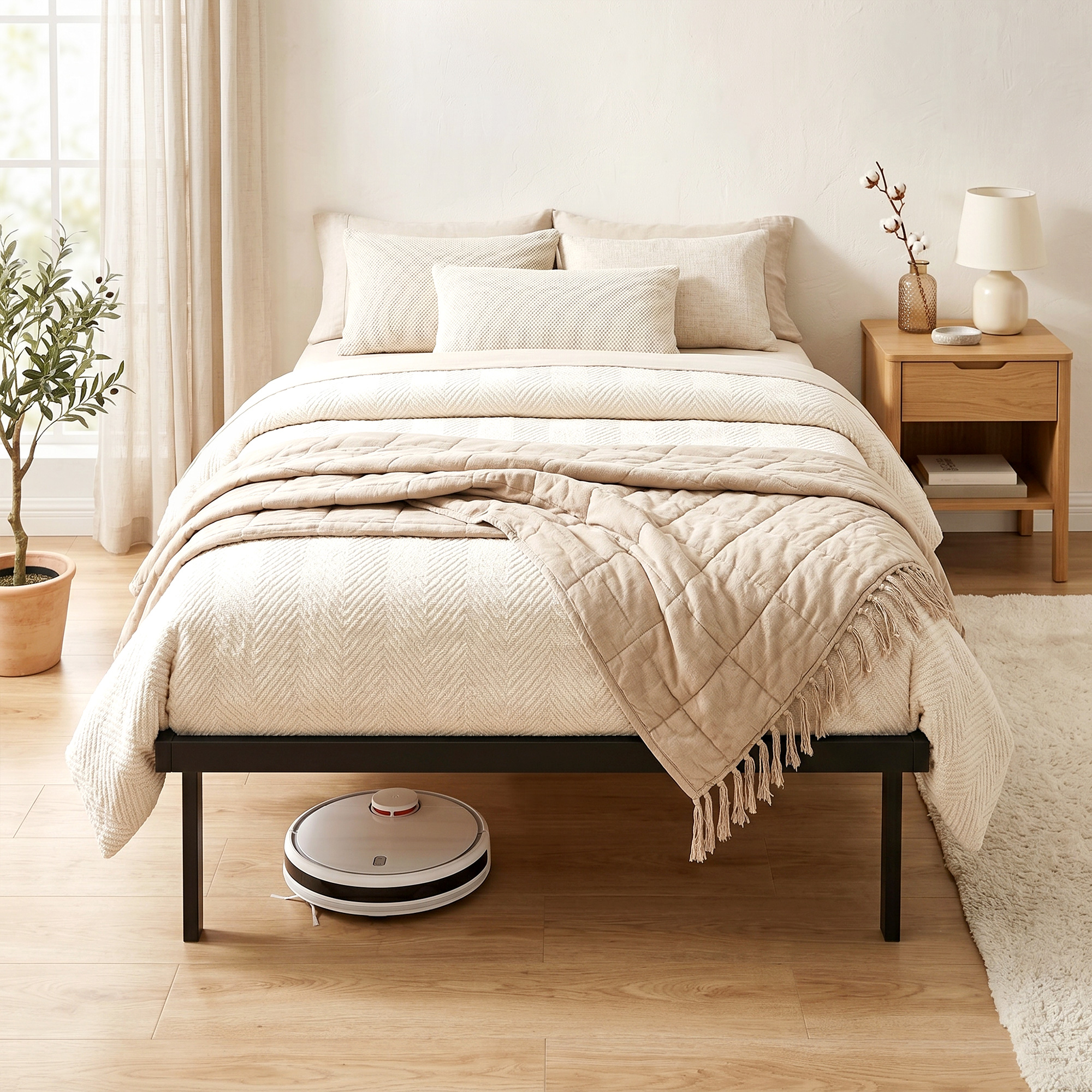 Bettgestell, 90 x 200 cm Metallbett mit Stauraum unter dem Bett, Metallgestell mit Lattenrost, kein Boxspring nötig